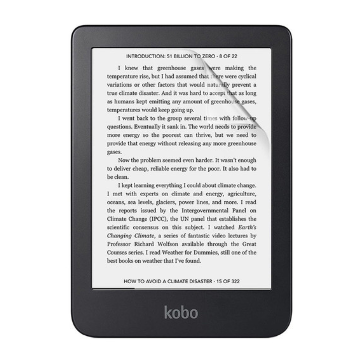 Hydrogel screen protector for Kobo Clara 2E e-reader by 9eight5, showing a clear, thin protective film over the device screen.
