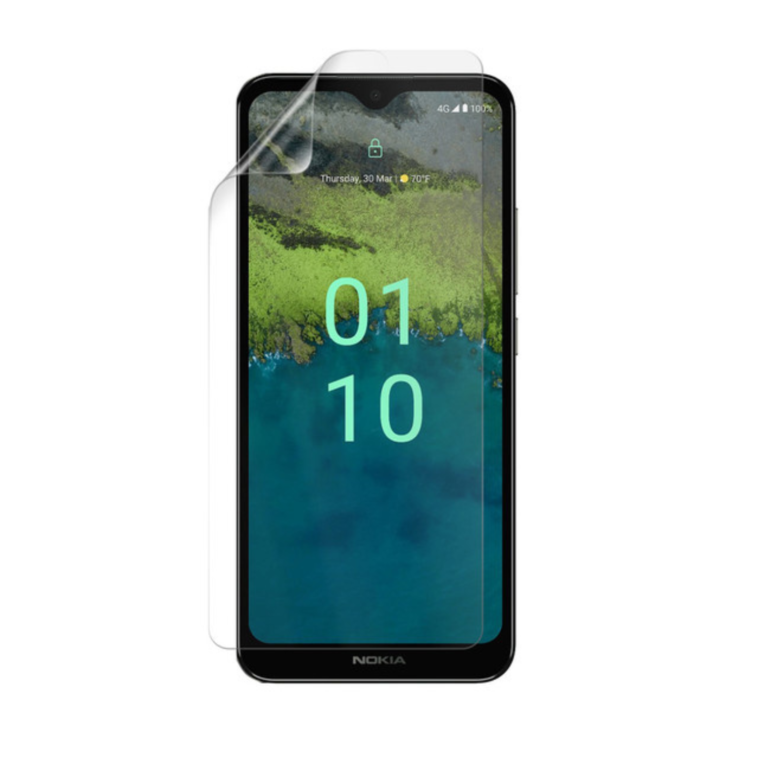 Hydrogel screen protector for Nokia C110 by 9eight5, showing a clear, flexible film covering the phone screen.