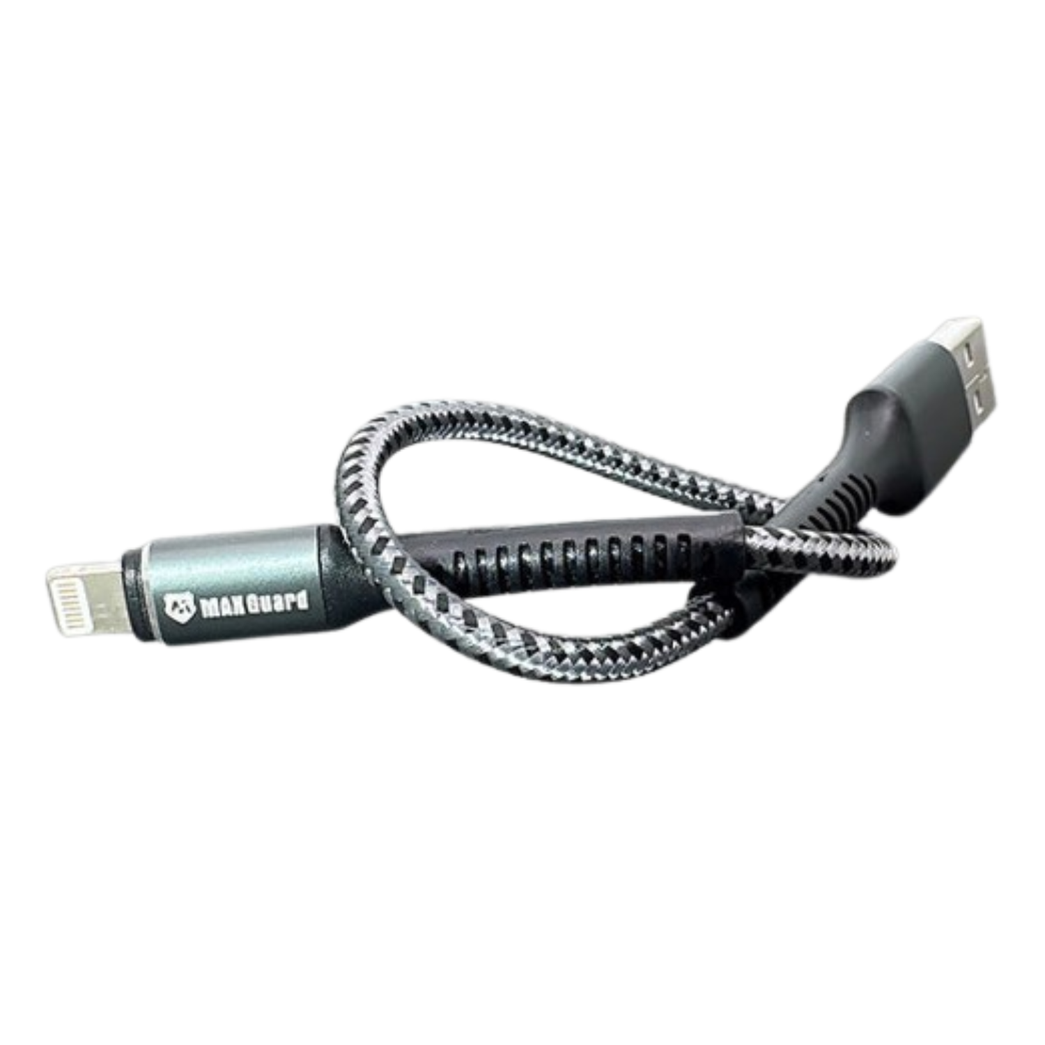 Maxguard 25cm USB-A to Lightning cable by 9eight5, compact accessory for charging and data transfer, shown on a white background.