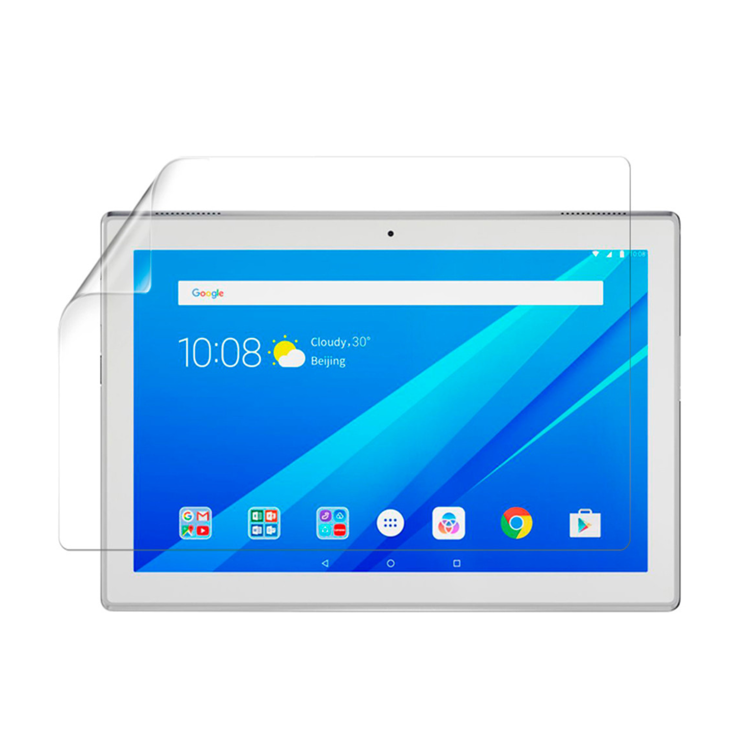Hydrogel screen protector for Lenovo Tab 4 10 Plus by 9eight5, shown applied to tablet screen in a close-up image