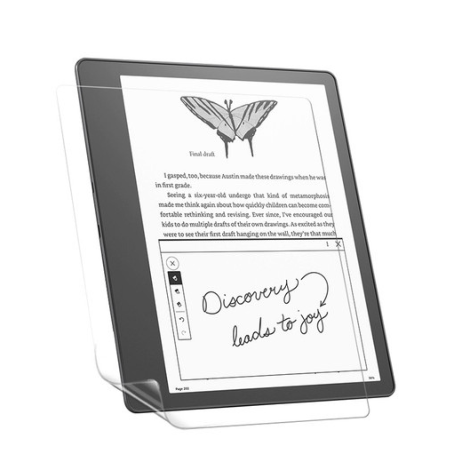 Hydrogel screen protector for Kindle Scribe from 9eight5, showing the clear, flexible film fitting over the device screen.