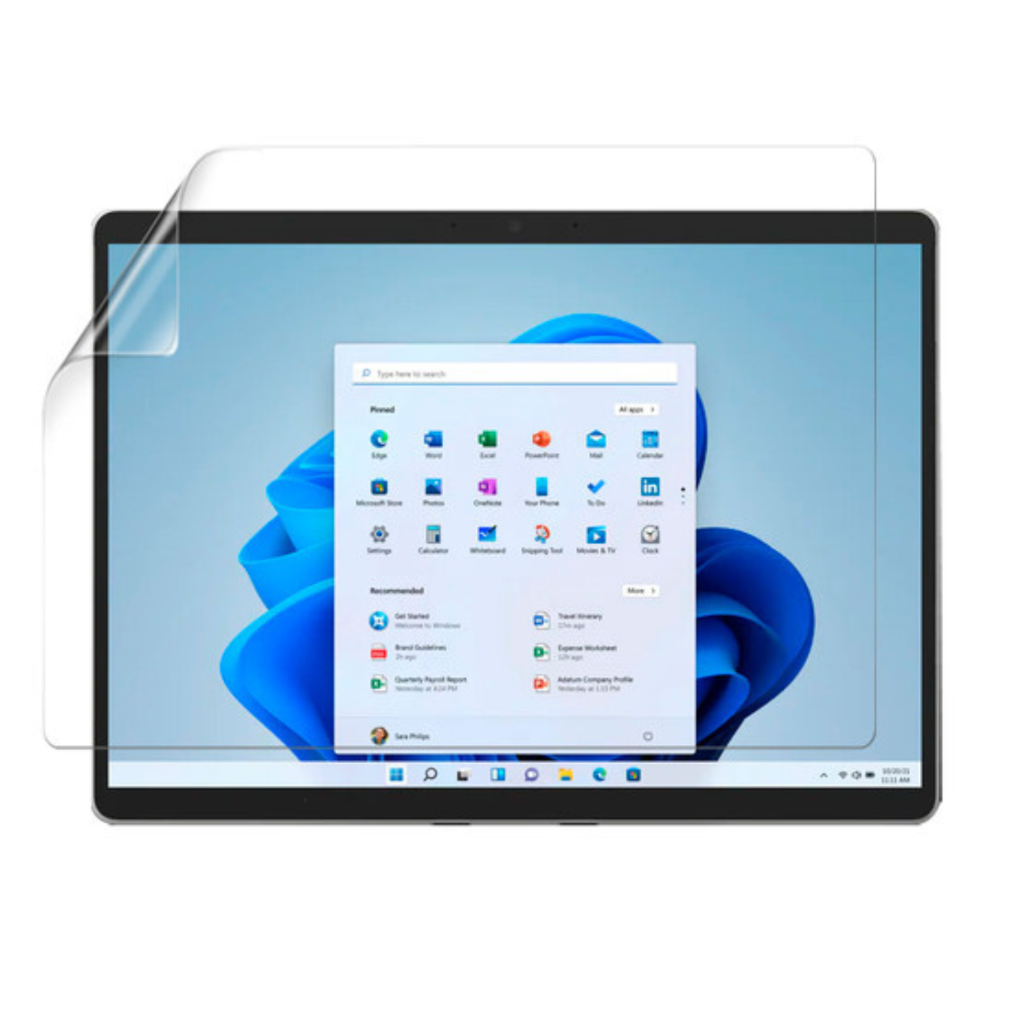 Two clear hydrogel screen protectors for Microsoft Surface Pro 8 by 9eight5, designed to shield and preserve the device screen.
