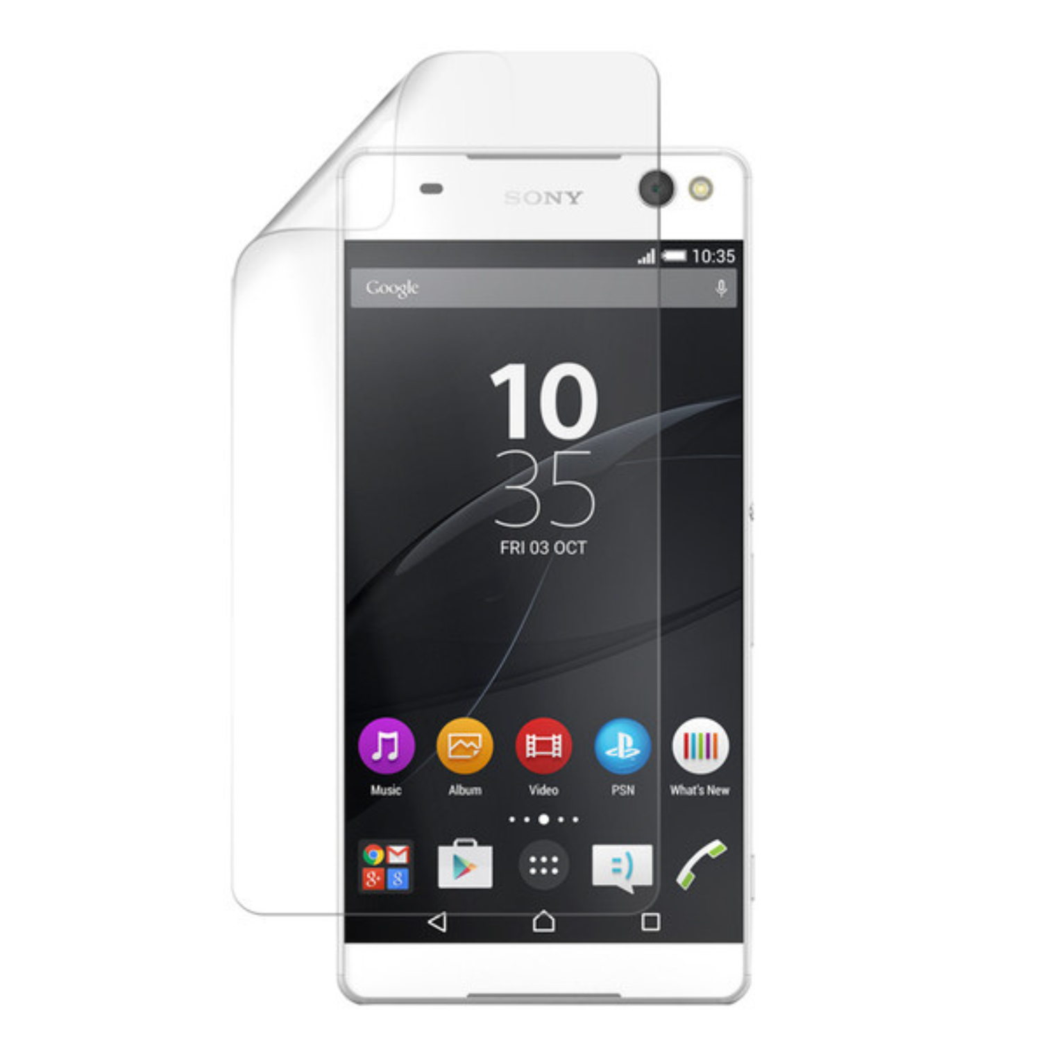 Clear hydrogel screen protector for Sony Xperia C5 Ultra by 9eight5, showing the front view of the protective film over the screen.