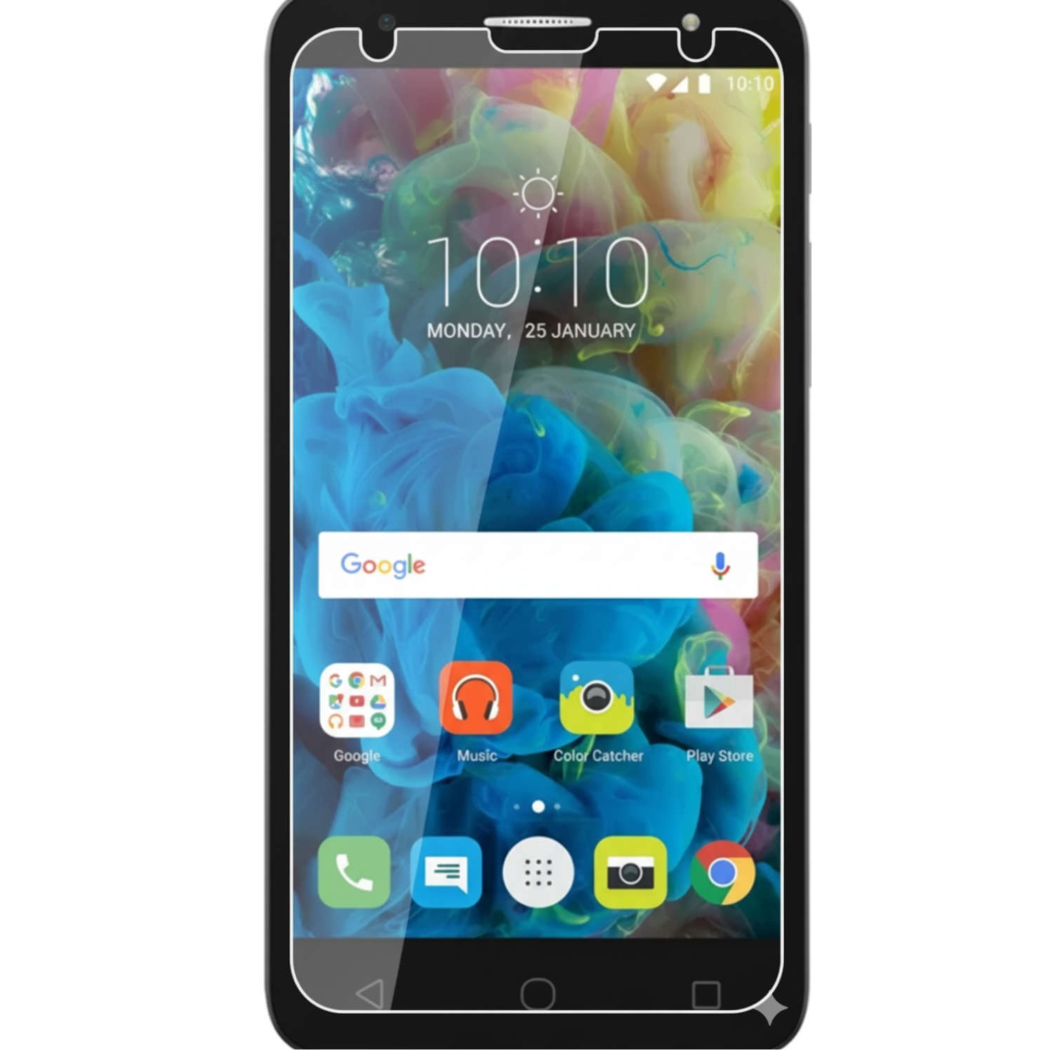 9eight5 Hydrogel screen protector for TCL 560 smartphone, clear protective film showing precise fit and smooth surface