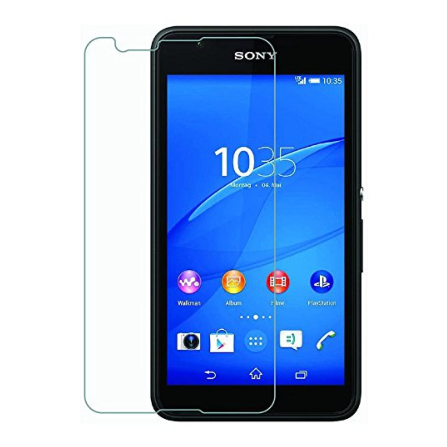 Hydrogel screen protector for Sony Xperia E4 Dual by 9eight5, showing a transparent protective film on a smartphone screen.