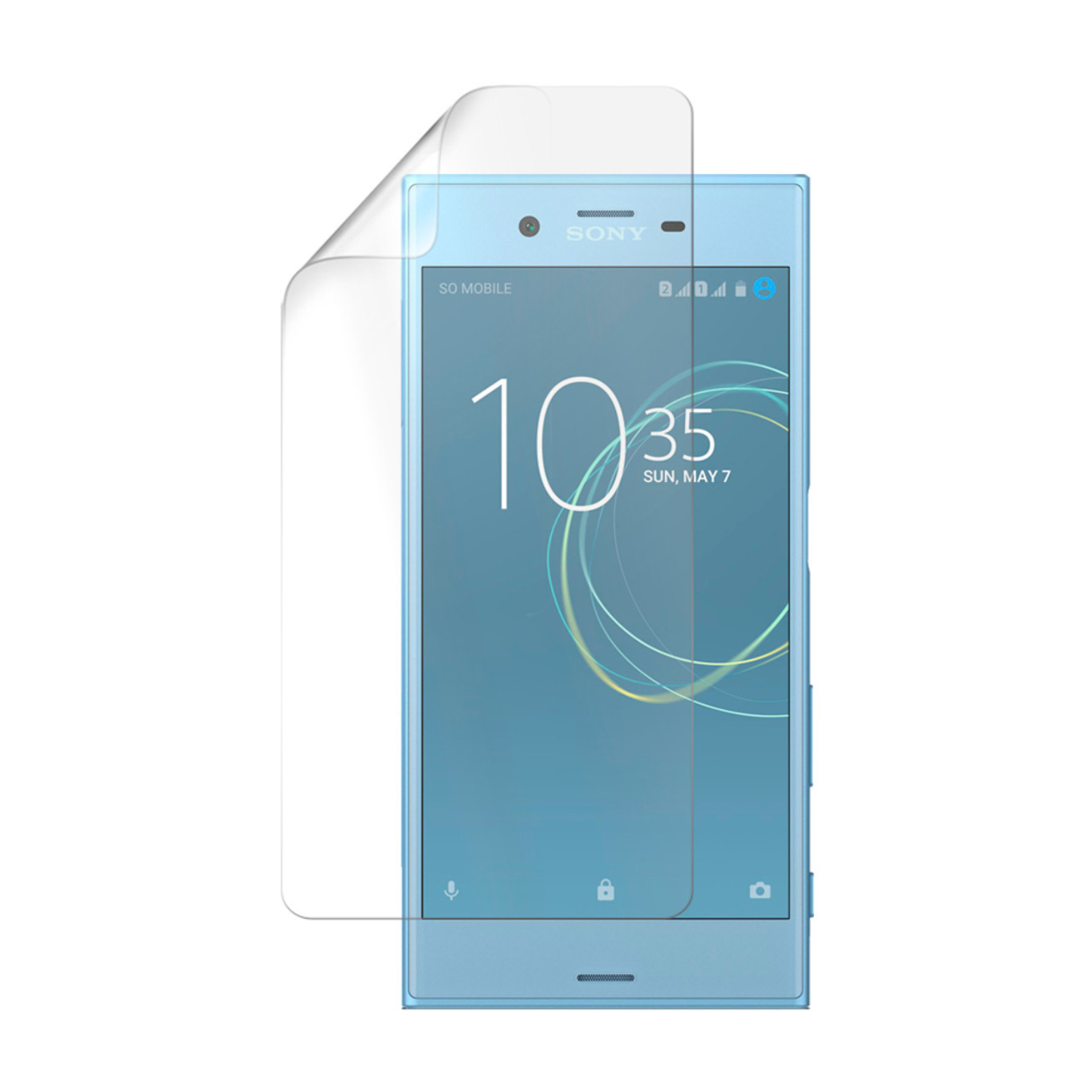 Hydrogel screen protector for Sony Xperia XZs, pack of 2, by 9eight5, showing clear, flexible protective film on smartphone screen.