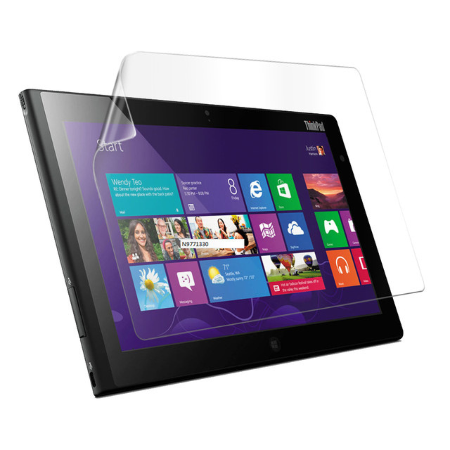 Hydrogel screen protector for Lenovo ThinkPad Tablet 2 by 9eight5, showing a clear, protective film applied to the tablet screen.