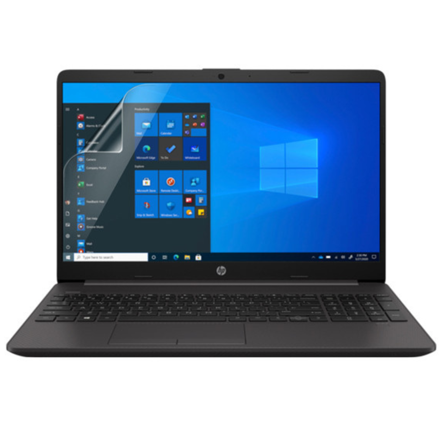 Hydrogel screen protectors for HP 255 G8 laptop, 9eight5 brand, showing clear, flexible protective film in the pack of two.