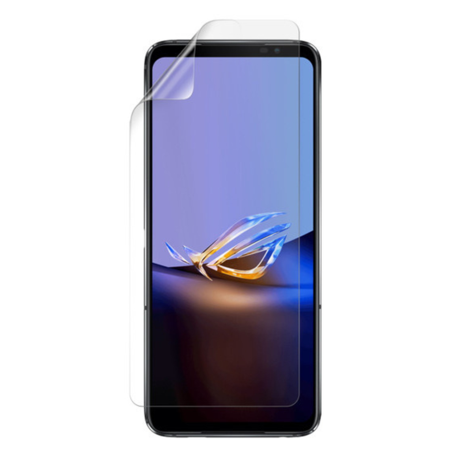 Hydrogel screen protector for Asus ROG Phone 6D Ultimate by 9eight5, shown installed on the phone screen.