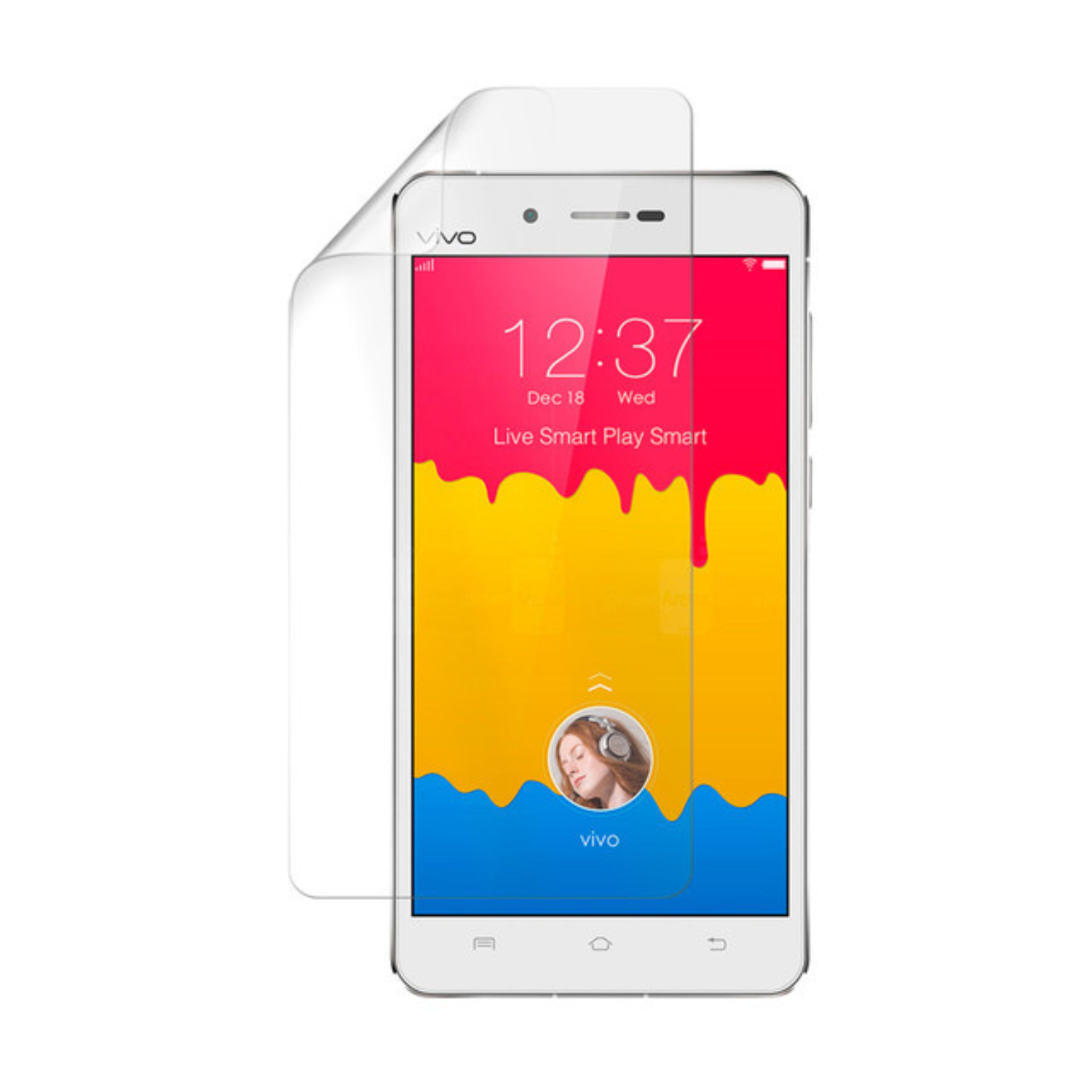 Hydrogel screen protector for Vivo X5Max by 9eight5, showing a clear, flexible film covering the phone screen.