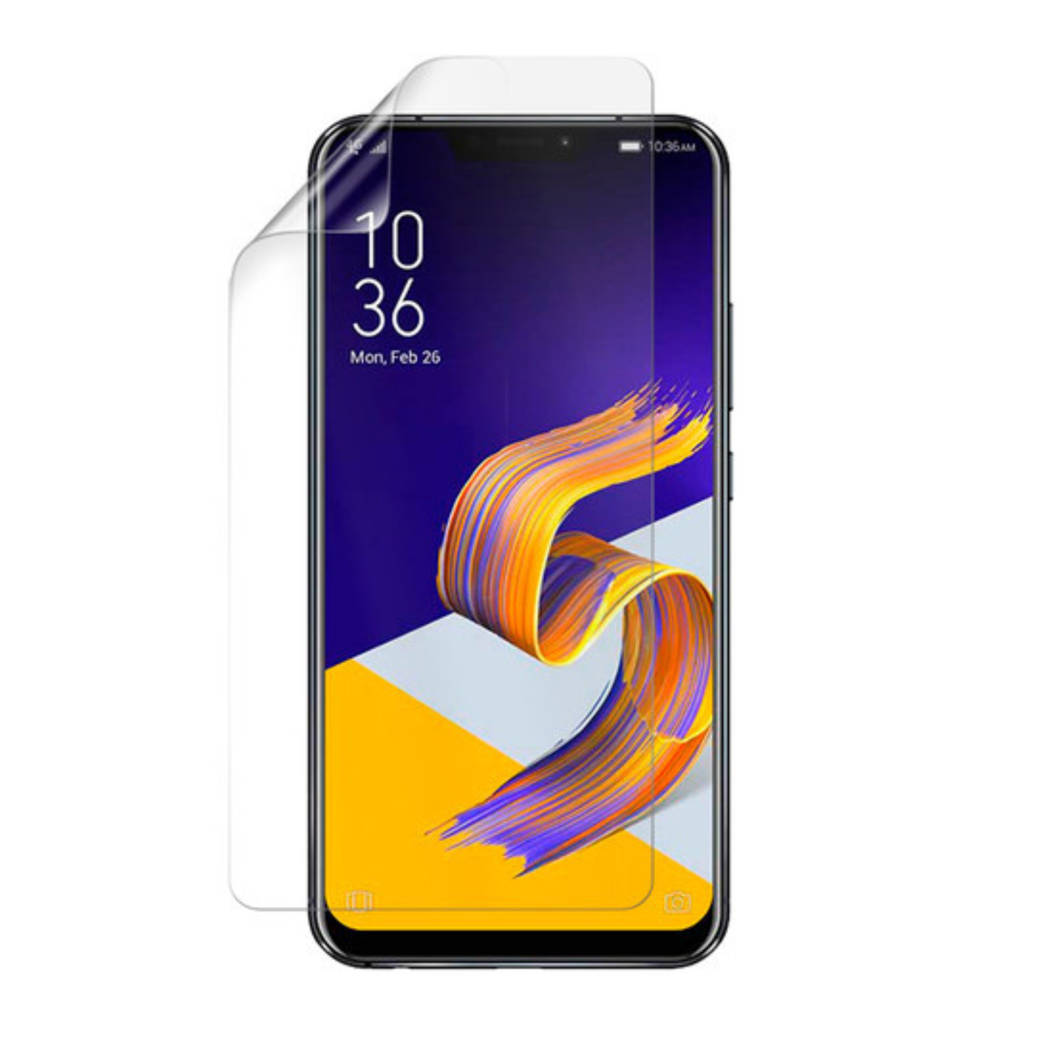 Hydrogel screen protector for Asus Zenfone 5z by 9eight5, showing a close-up of the protector covering the phone screen.