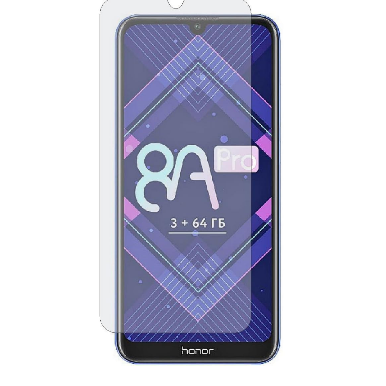 Two 9eight5 hydrogel screen protectors for Honor 8A Pro smartphones, showing transparent film covers with packaging.