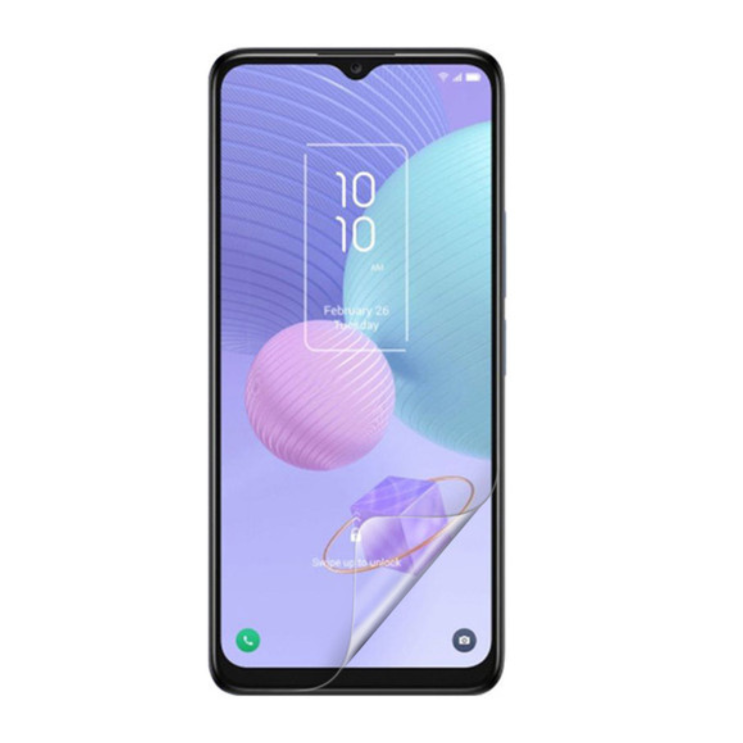 9eight5 Hydrogel Screen Protector for TCL 405 showing a close-up of the clear, flexible film covering the device screen
