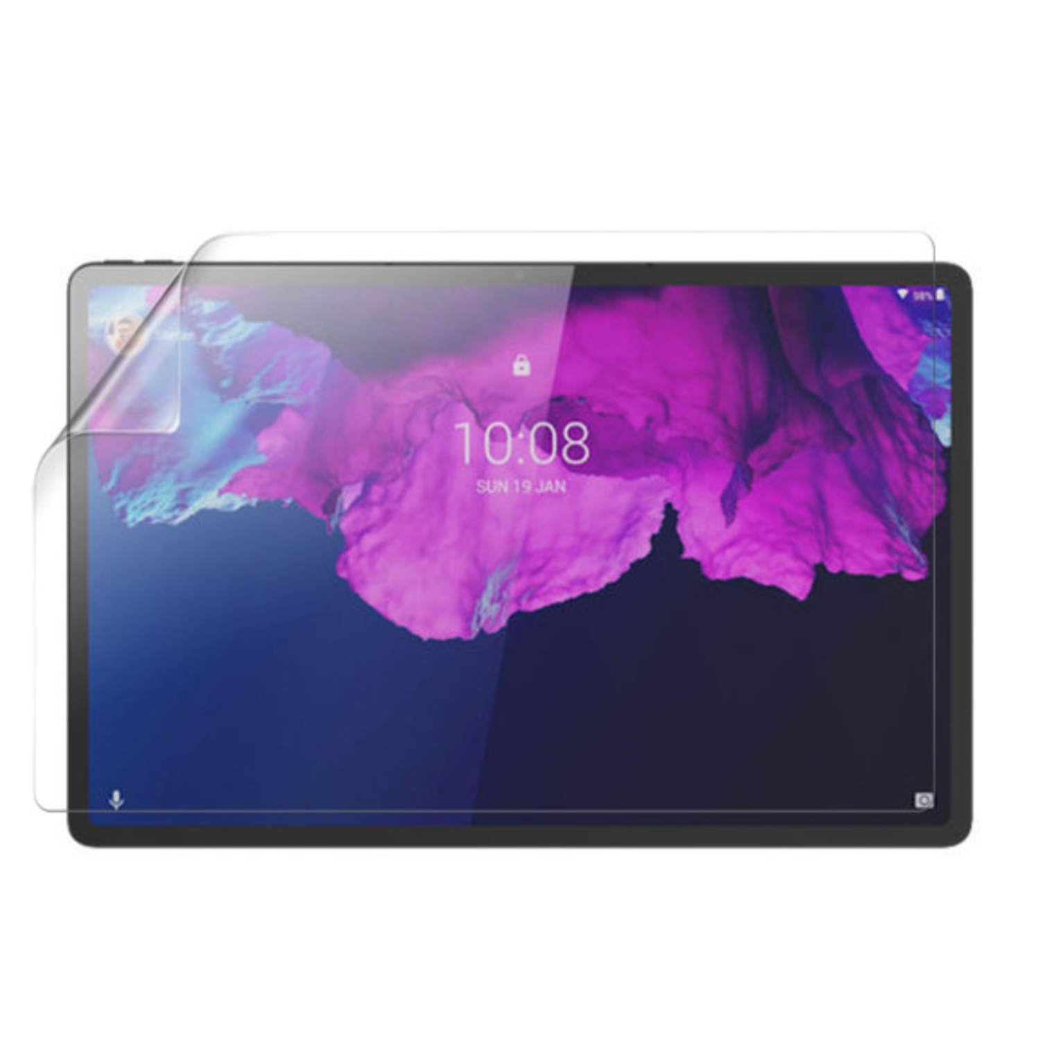 9eight5 Hydrogel screen protector for Lenovo Tab P12 Pro, showing a close-up of the transparent protective layer on the tablet screen