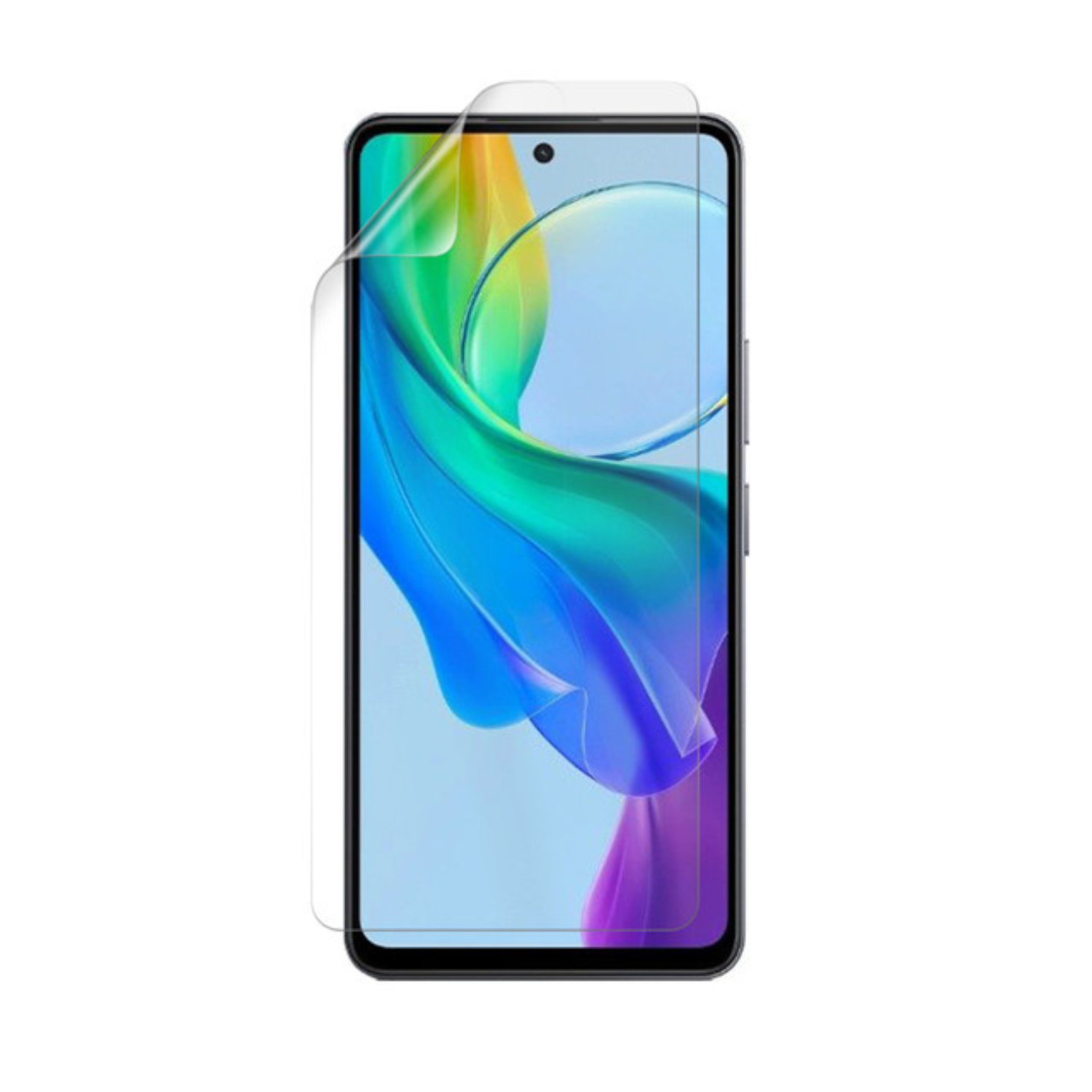 9eight5 Hydrogel screen protector for Vivo Y78, close-up view showing clear, flexible film covering the phone screen