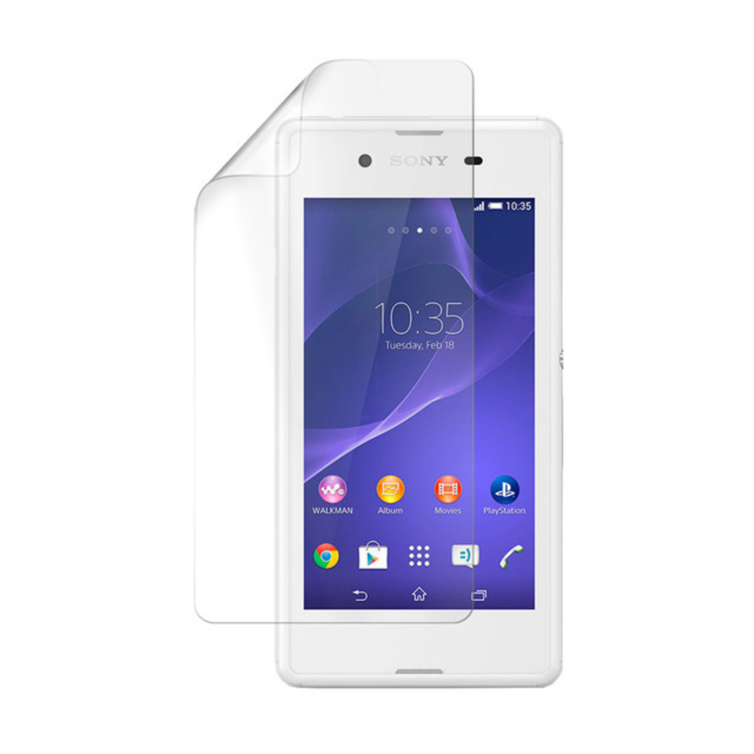 Two 9eight5 hydrogel screen protectors for Sony Xperia E3, showing clear, flexible overlays for screen protection.