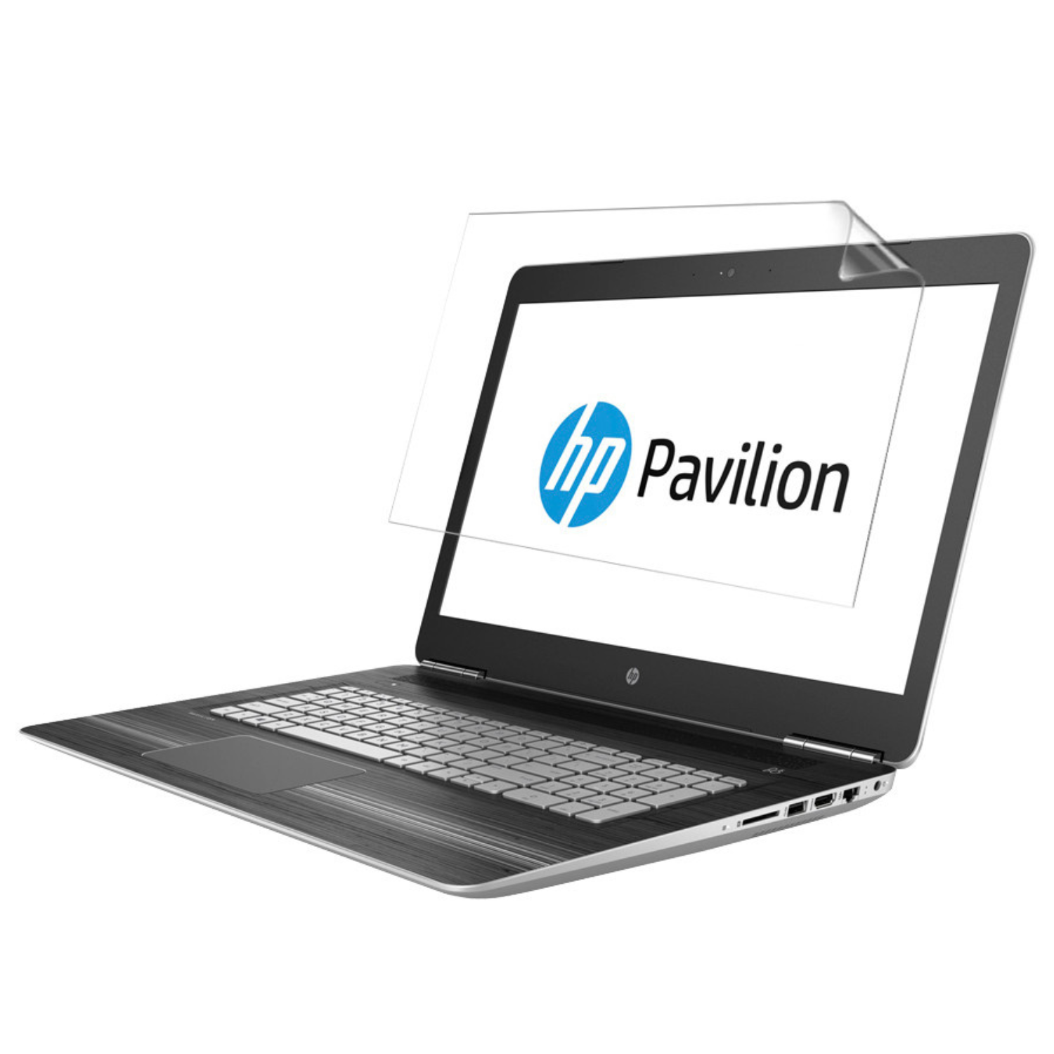 Pack of two 9eight5 hydrogel screen protectors for HP Pavilion 17 AB200NA laptop, showing clear, flexible protective film on screen