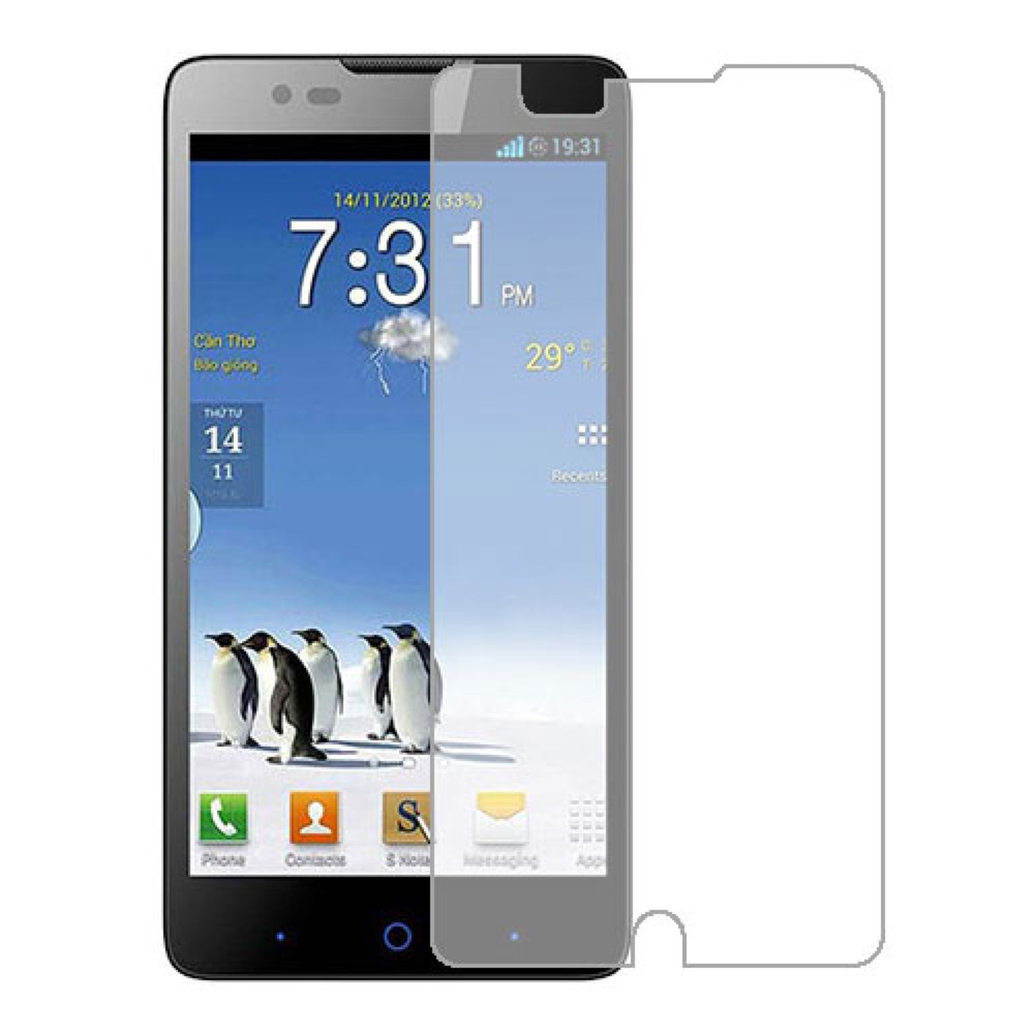 Two 9eight5 hydrogel screen protectors for ZTE V5 Lux, showing clear, flexible film with cutouts for camera and sensors.