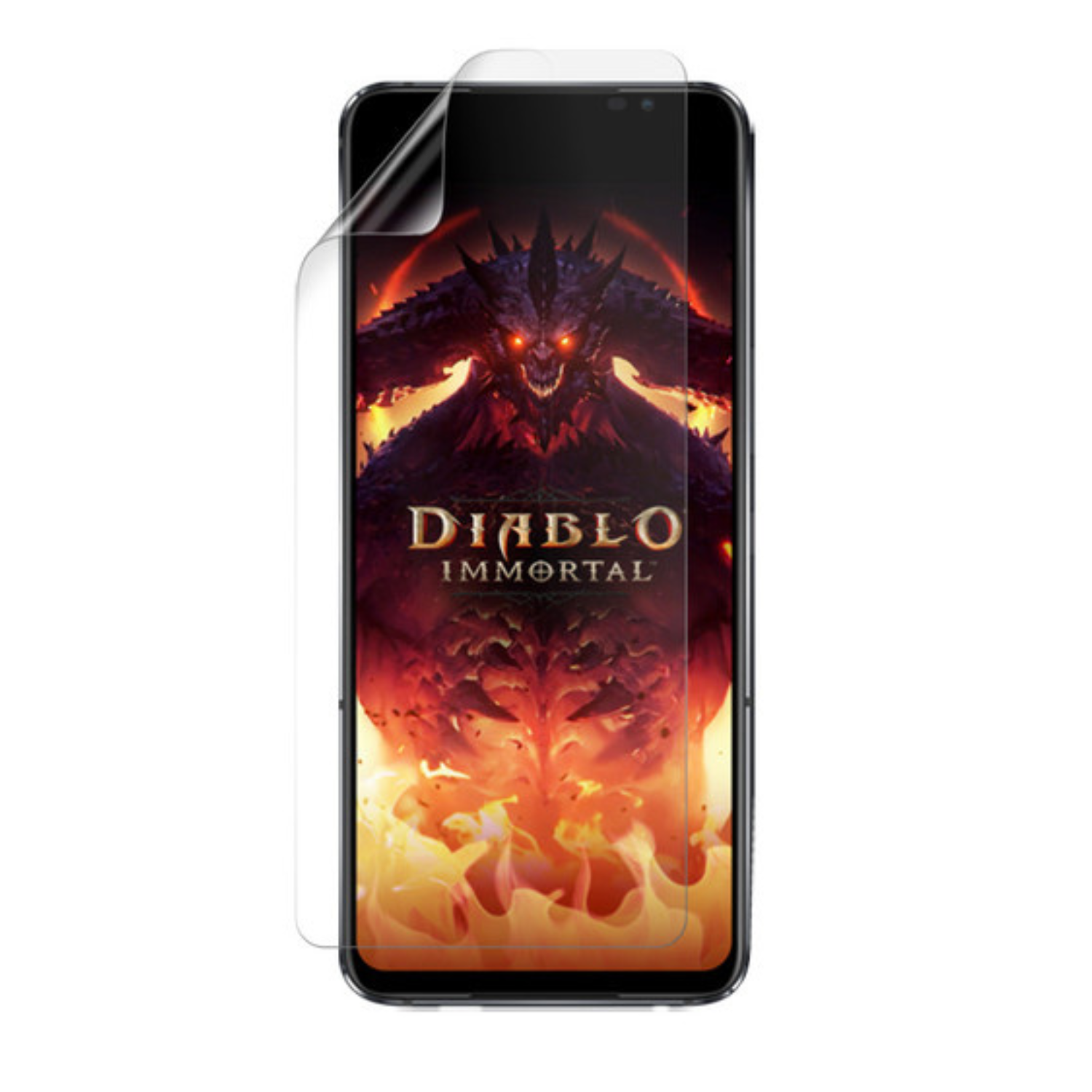 Hydrogel screen protector for Asus ROG Phone 6 Diablo Immortal Edition by 9eight5, showing the clear, flexible film on the phone screen.