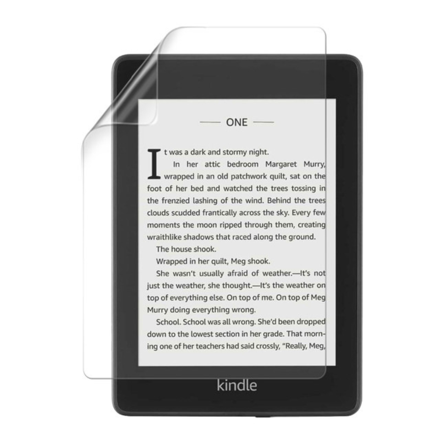 Hydrogel screen protector for Kindle Paperwhite 4th gen by 9eight5, shown on a Kindle device with clear fit and smooth surface.