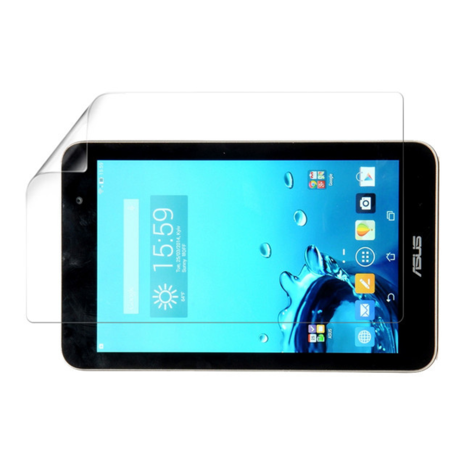 Two 9eight5 hydrogel screen protectors for Asus Memo Pad 7 ME176C, shown in packaging, designed to protect and improve screen durability.