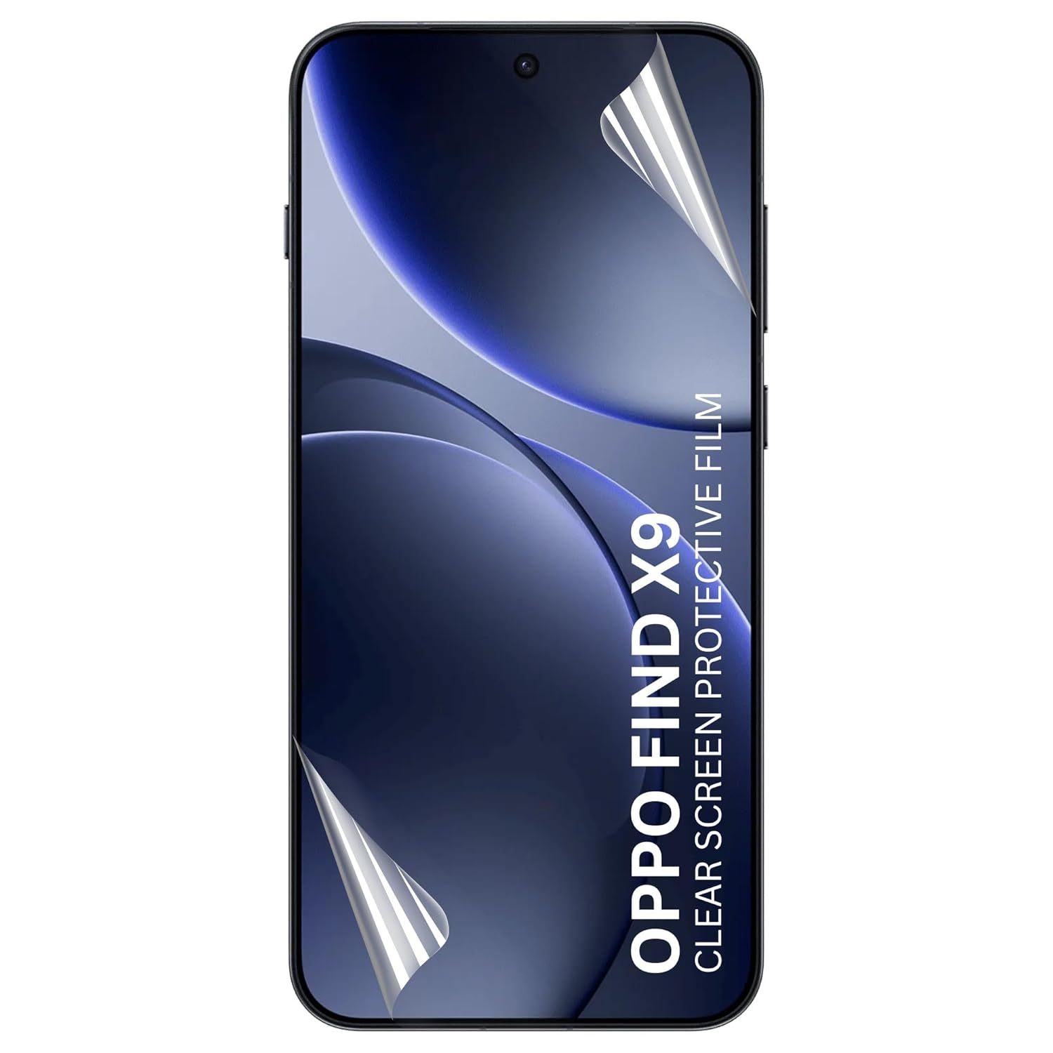 Pair of 9eight5 hydrogel screen protectors for OPPO Find X9, clear protective film covering the phone screen.