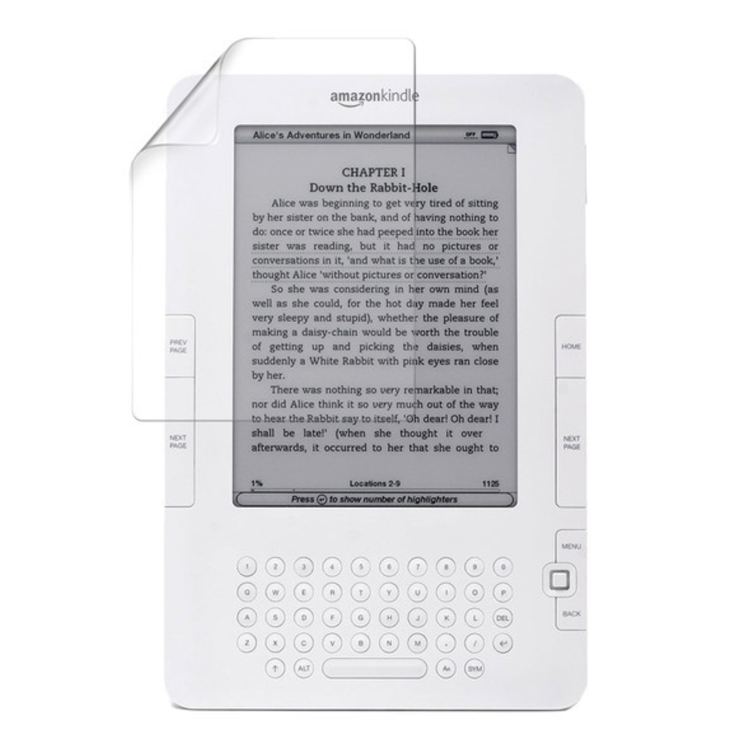 Hydrogel screen protector for Kindle Paperwhite 2nd generation by 9eight5, showing a close-up of the transparent protective layer.