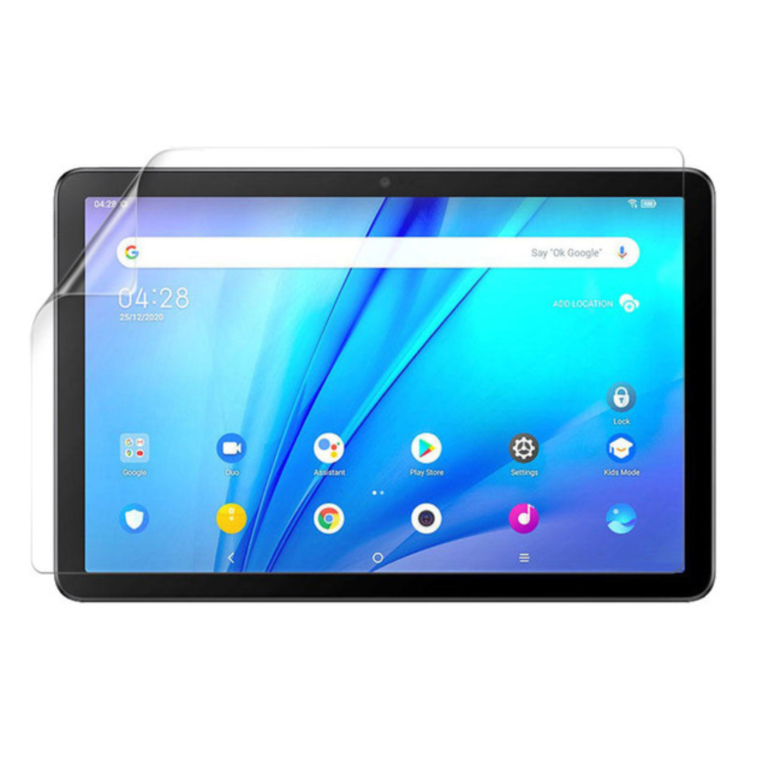 9eight5 Hydrogel screen protector for TCL Tab 10s, showing a clear, flexible film covering the device's display.