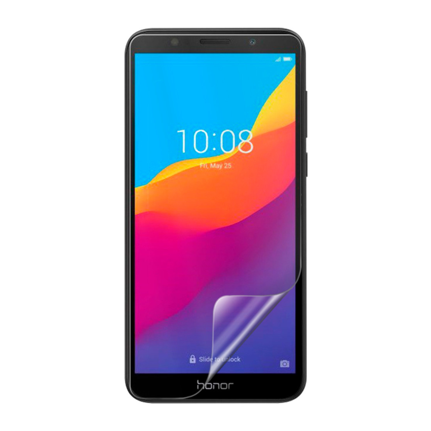 Hydrogel screen protector for Honor 7S 2018 by 9eight5, showing the clear, flexible protector ready to apply on a smartphone screen.