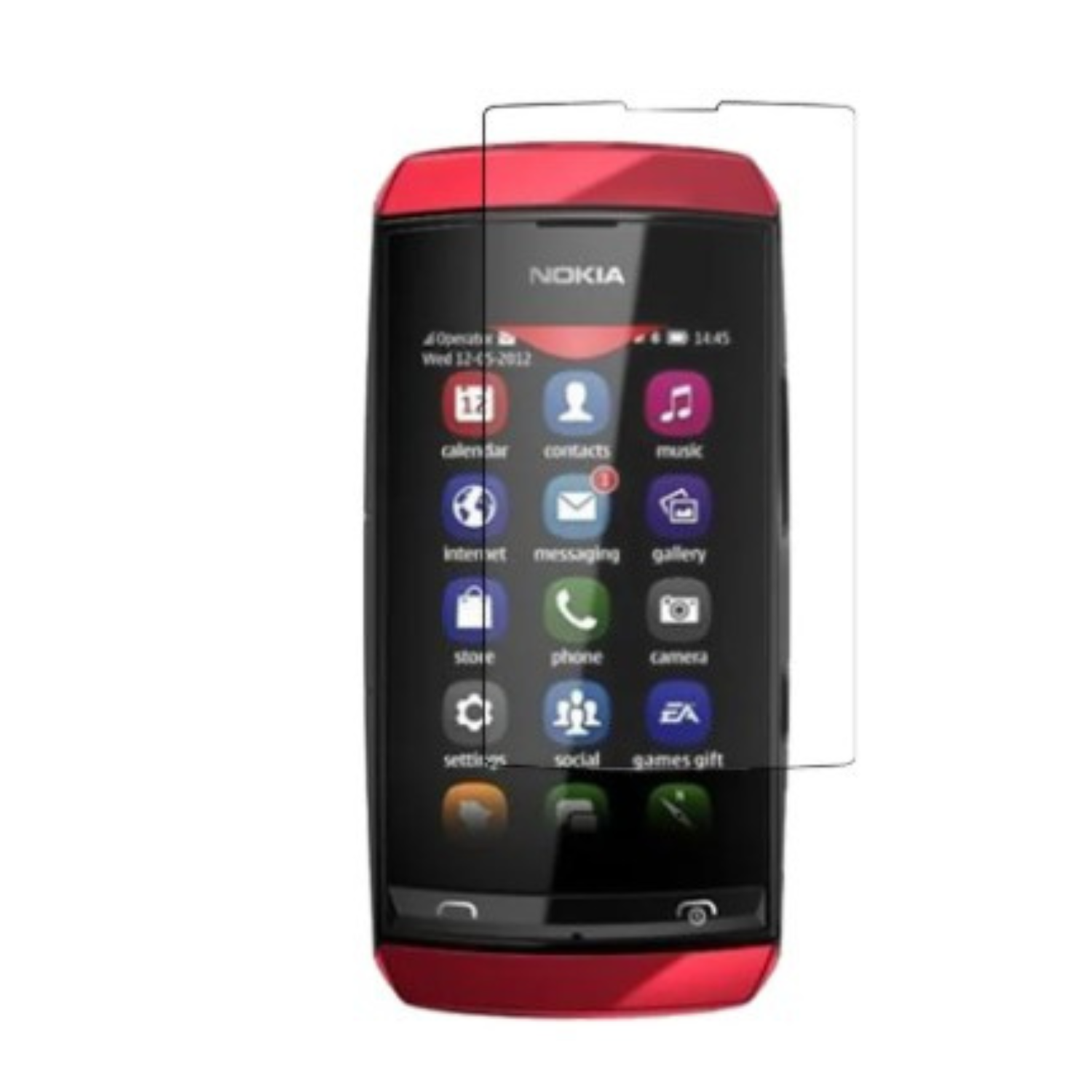Two transparent Hydrogel screen protectors for Nokia Asha 305 by 9eight5, shown in packaging on a plain background.