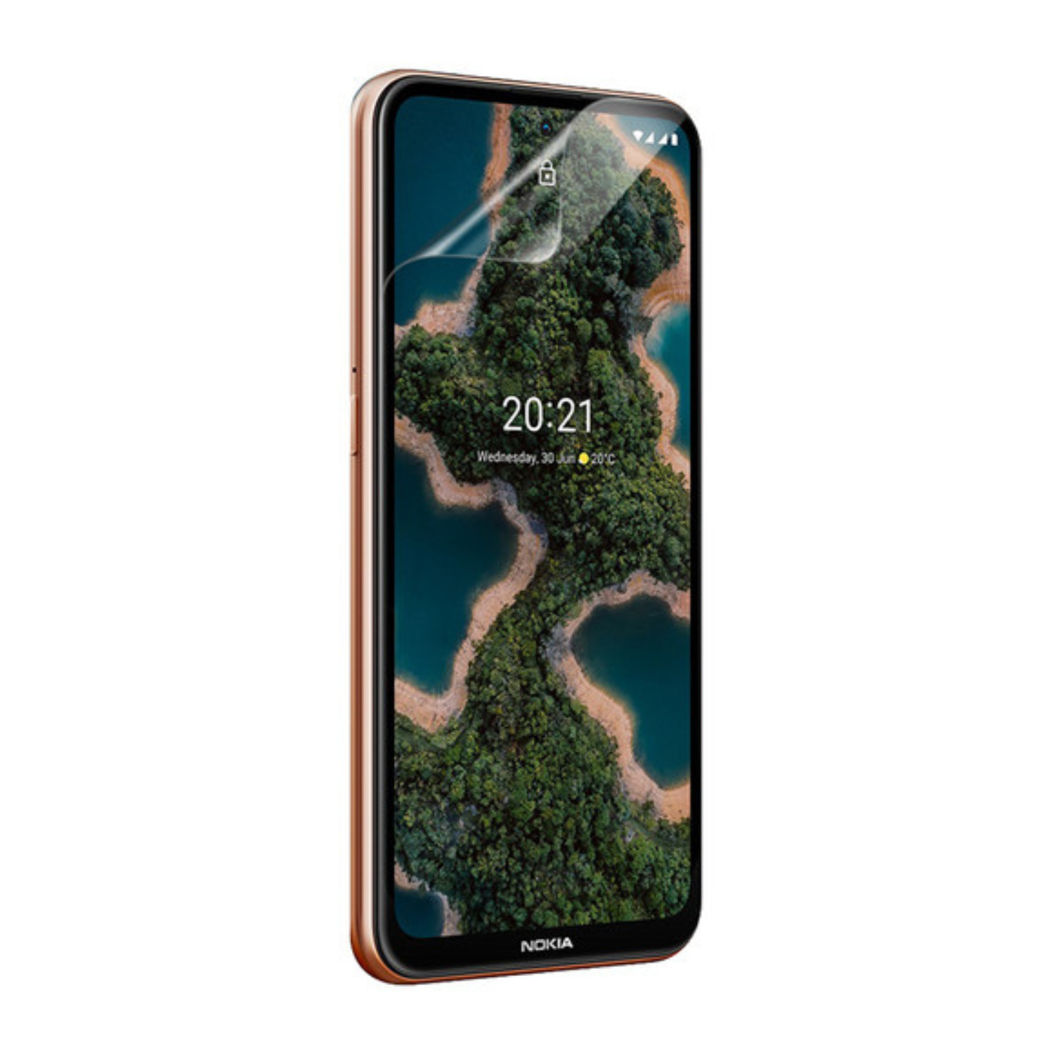 Two 9eight5 Hydrogel Screen Protectors for Nokia X20, showing clear, flexible film covers designed for screen protection.