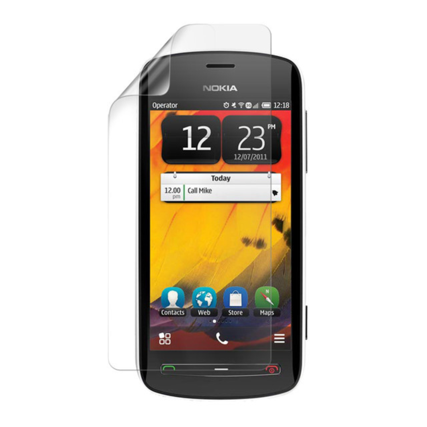 Two 9eight5 hydrogel screen protectors for Nokia 808 Pureview, flexible and transparent, in clear packaging.