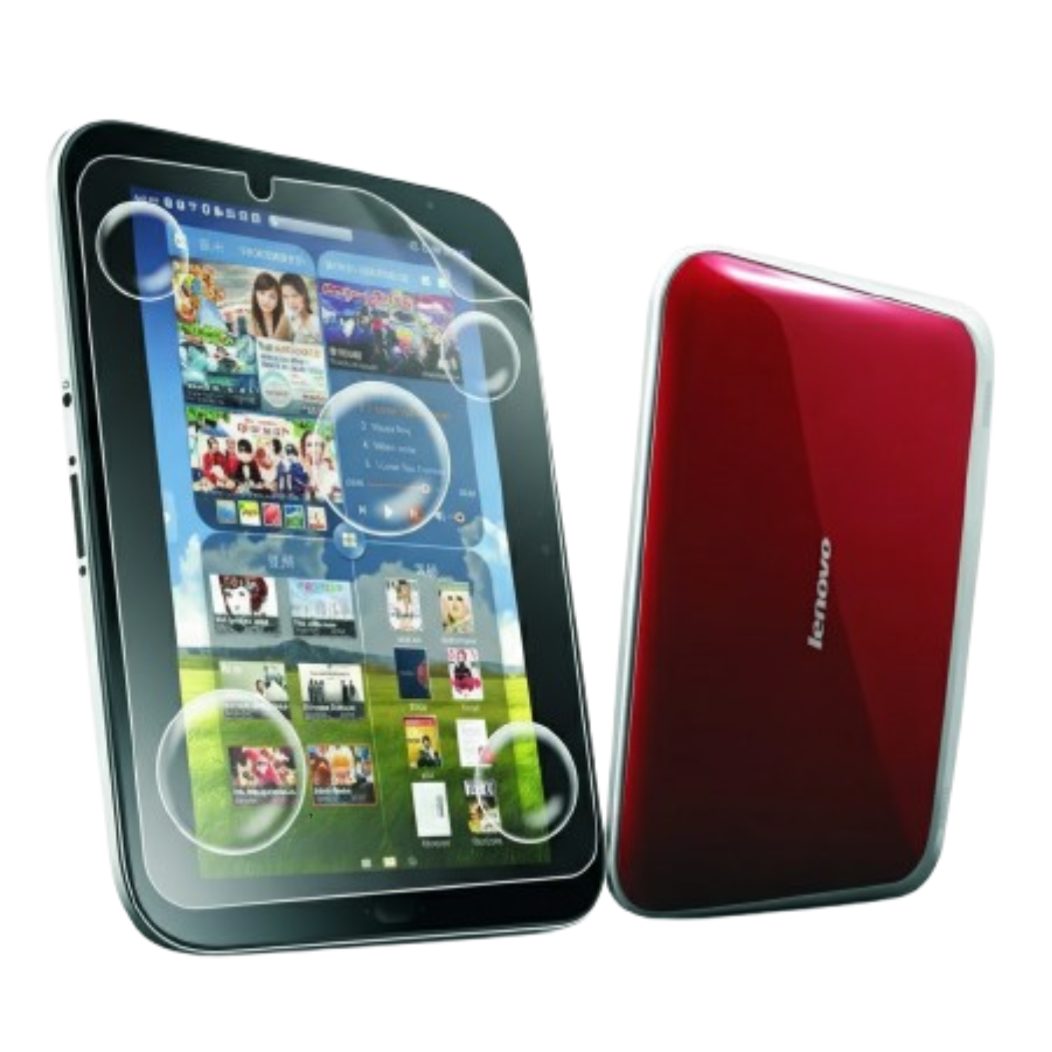 9eight5 Hydrogel screen protector for Lenovo LePad showing installation on tablet screen