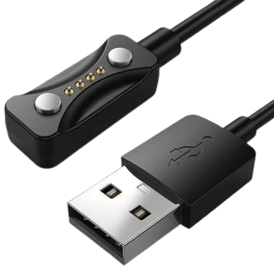 Black USB-A magnetic smartwatch charger cable for Polar Pacer, Pacer Pro, Vantage V3, Ignite 3, 1m length.