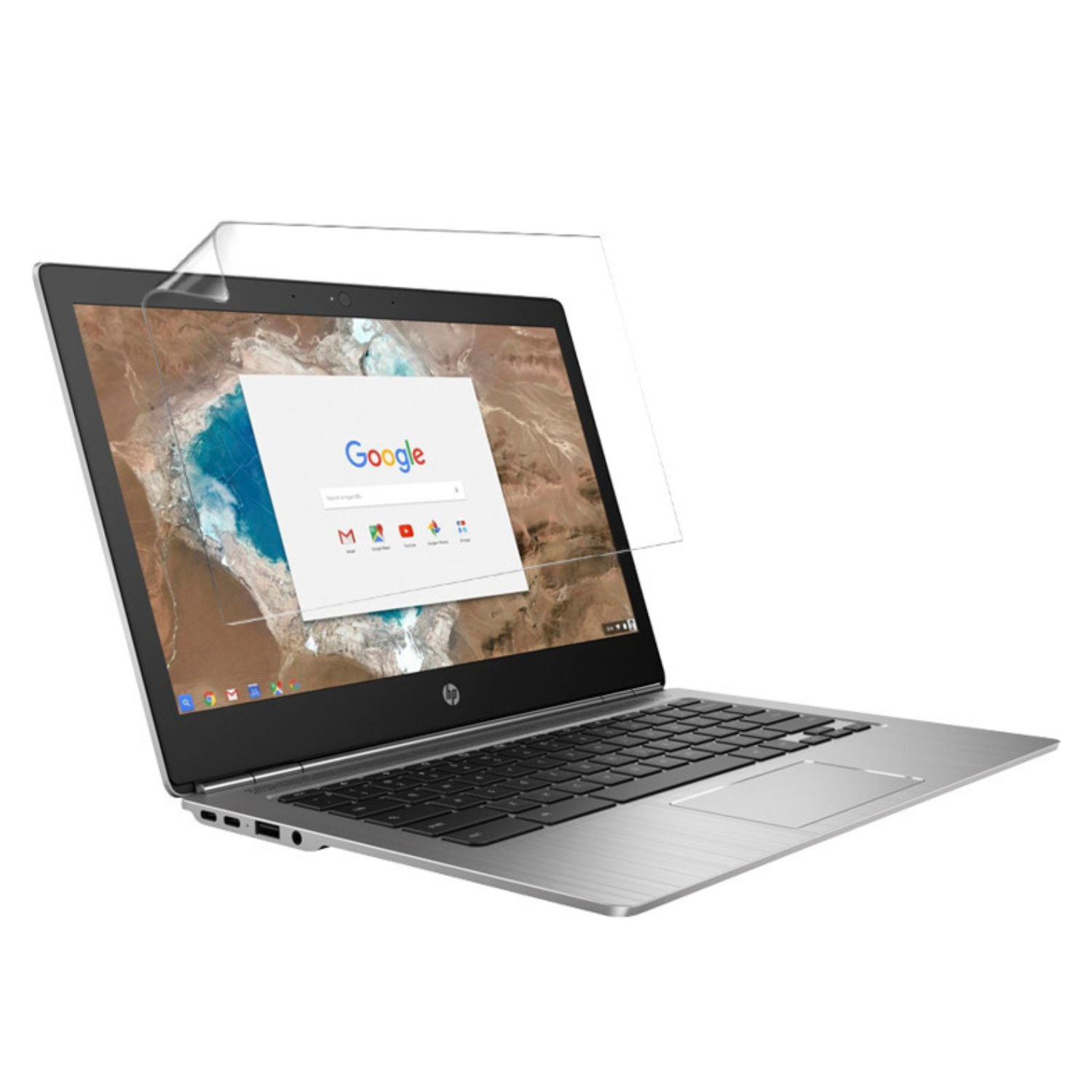 Hydrogel screen protector for HP Chromebook 13 G1 by 9eight5, showing the clear film covering the laptop screen.
