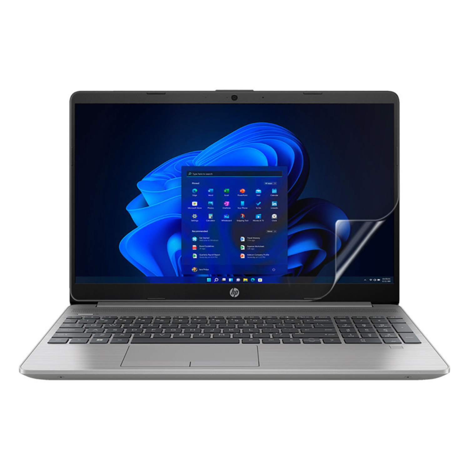 9eight5 hydrogel screen protector for HP 250 G9 laptop, clear film covering the screen with precision cutouts