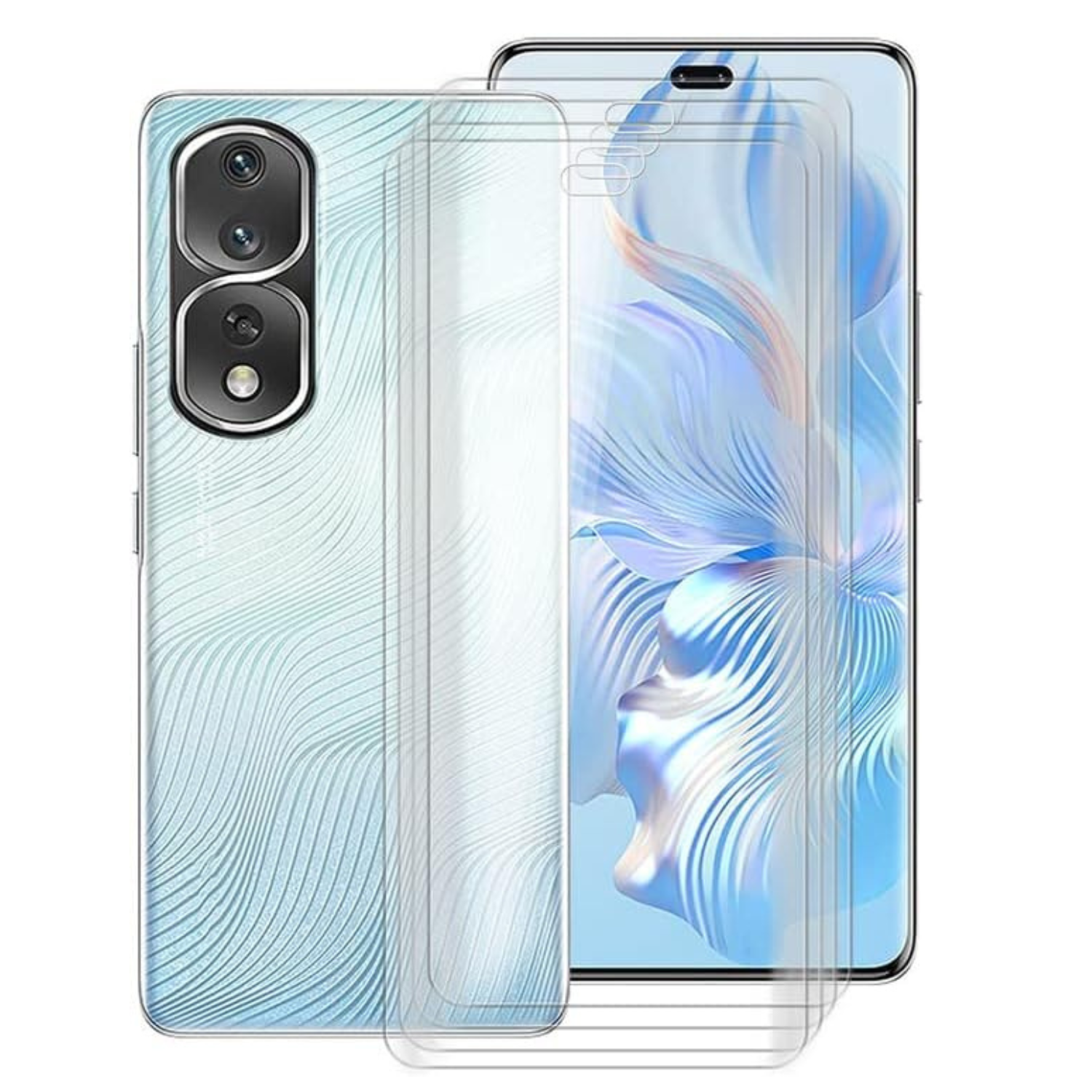 Two clear Hydrogel screen protectors for Honor 80 Pro by 9eight5, showing thin, flexible protective layers for smartphone screens.