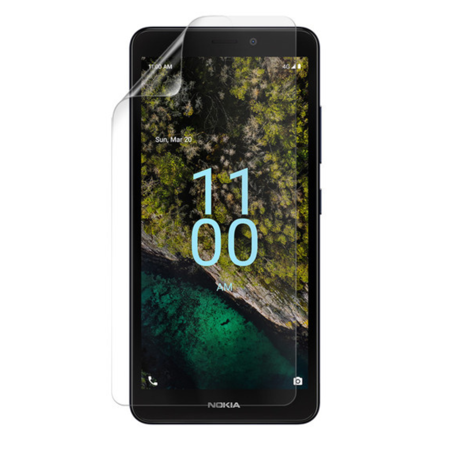 Two clear Hydrogel screen protectors for Nokia C100 by 9eight5, shown in the package, designed to protect and enhance the phone screen.