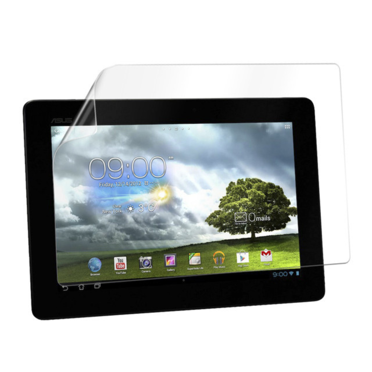 Two 9eight5 hydrogel screen protectors for Asus Memo Pad Smart 10, showing clear, flexible film for device protection.