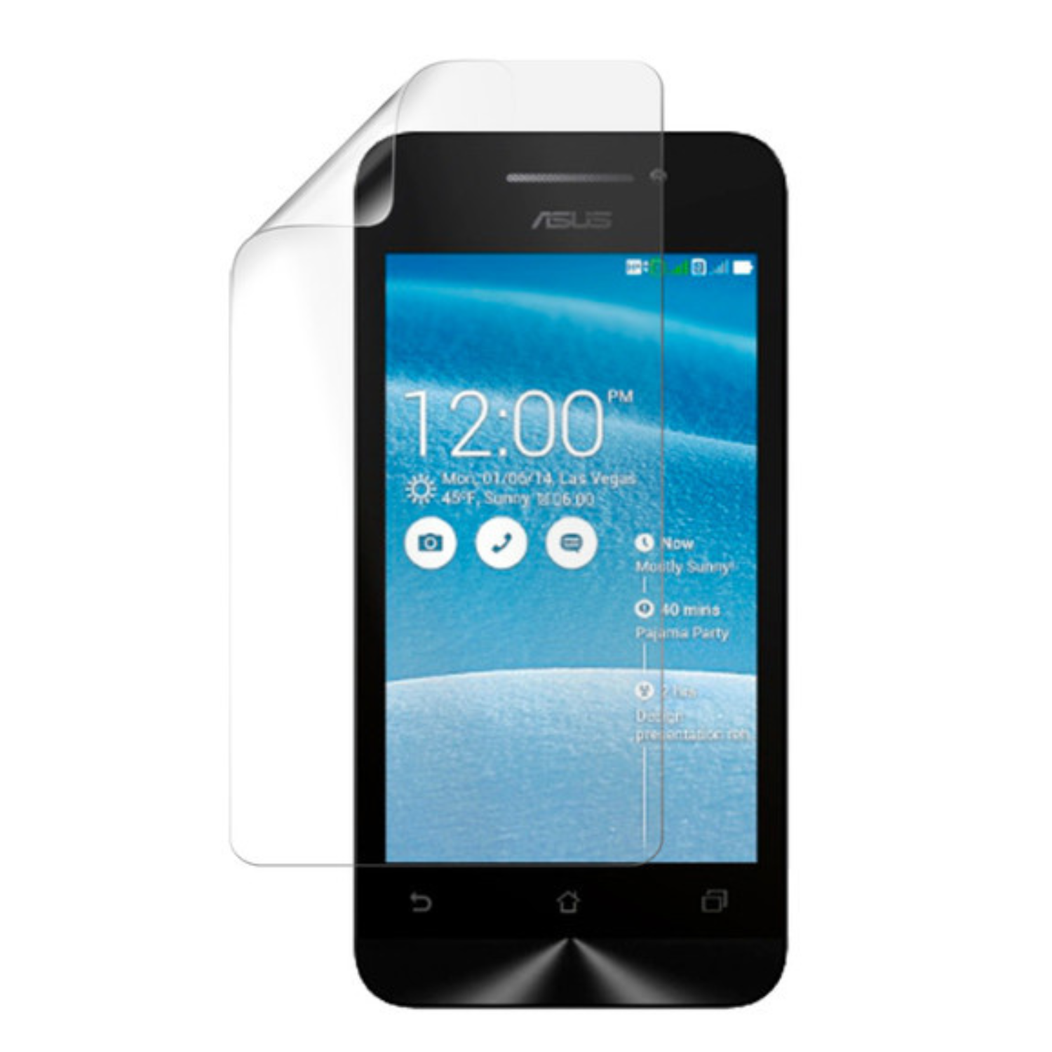 Hydrogel screen protector for Asus Zenfone C ZC451CG by 9eight5, showing a clear, flexible film covering the phone screen.
