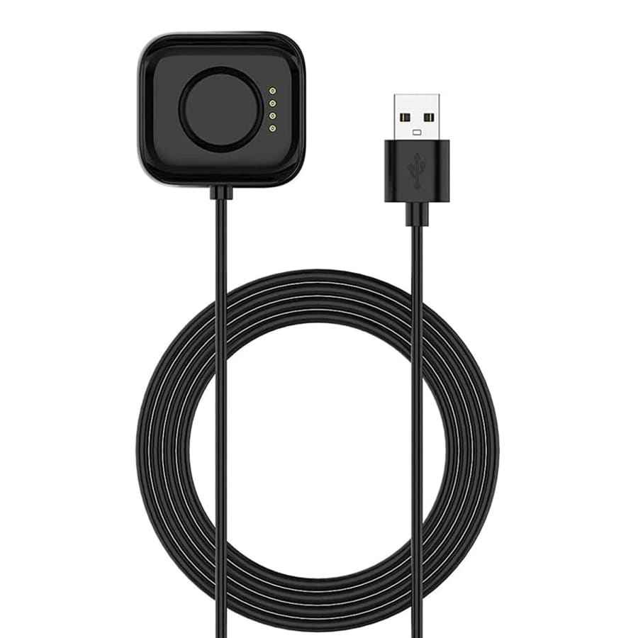 Black USB-A charger for OPPO Watch (41mm, 46mm, SE) with 1m cable, designed for charging OPPO smartwatches.