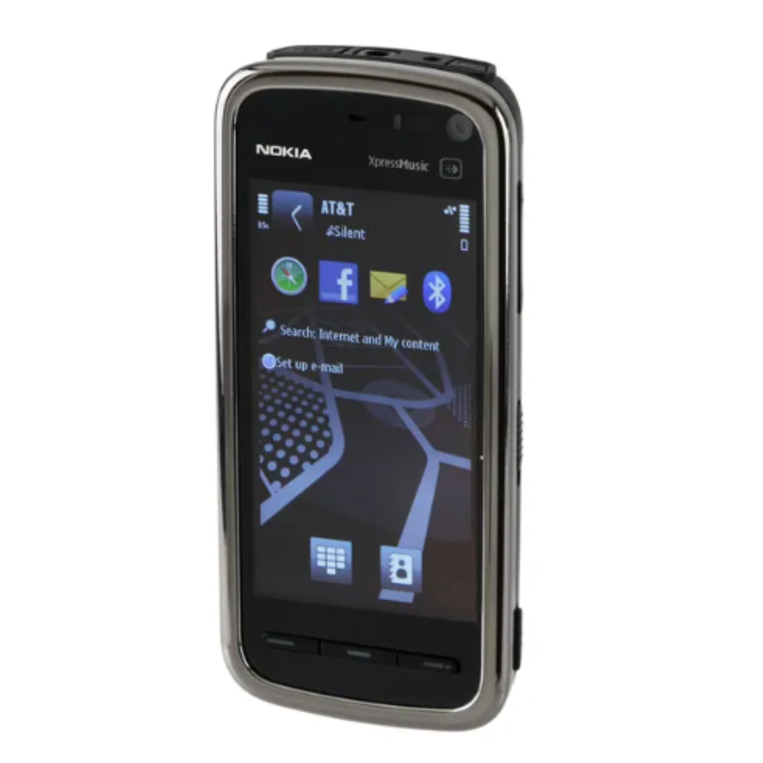 Two 9eight5 hydrogel screen protectors for Nokia 5800 Navigation Edition, showing clear, flexible film on a smartphone screen.