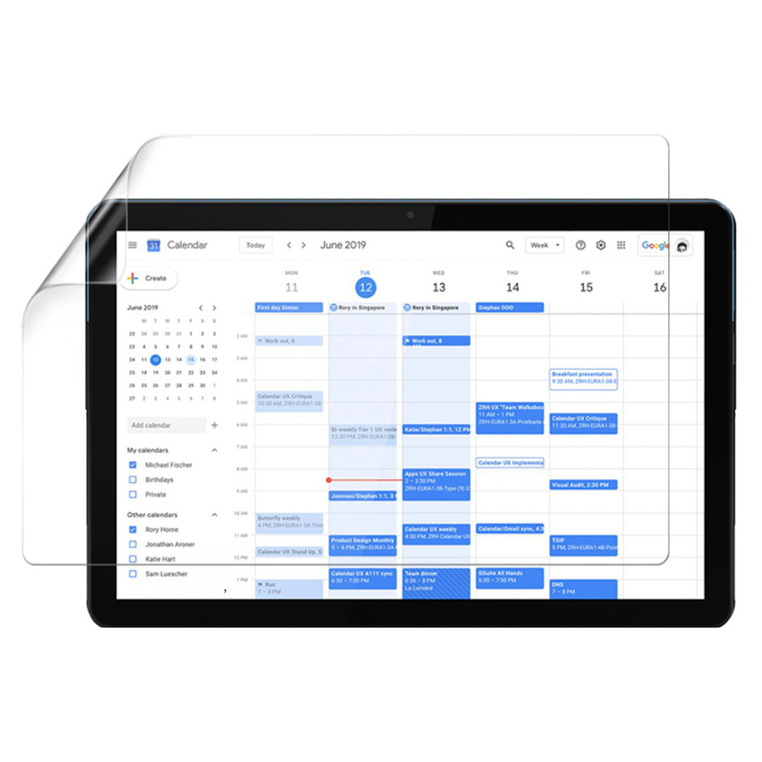 9eight5 Hydrogel Screen Protector for Lenovo IdeaPad Duet 10.1-inch tablet, showing the clear, smooth surface fitting the device screen.