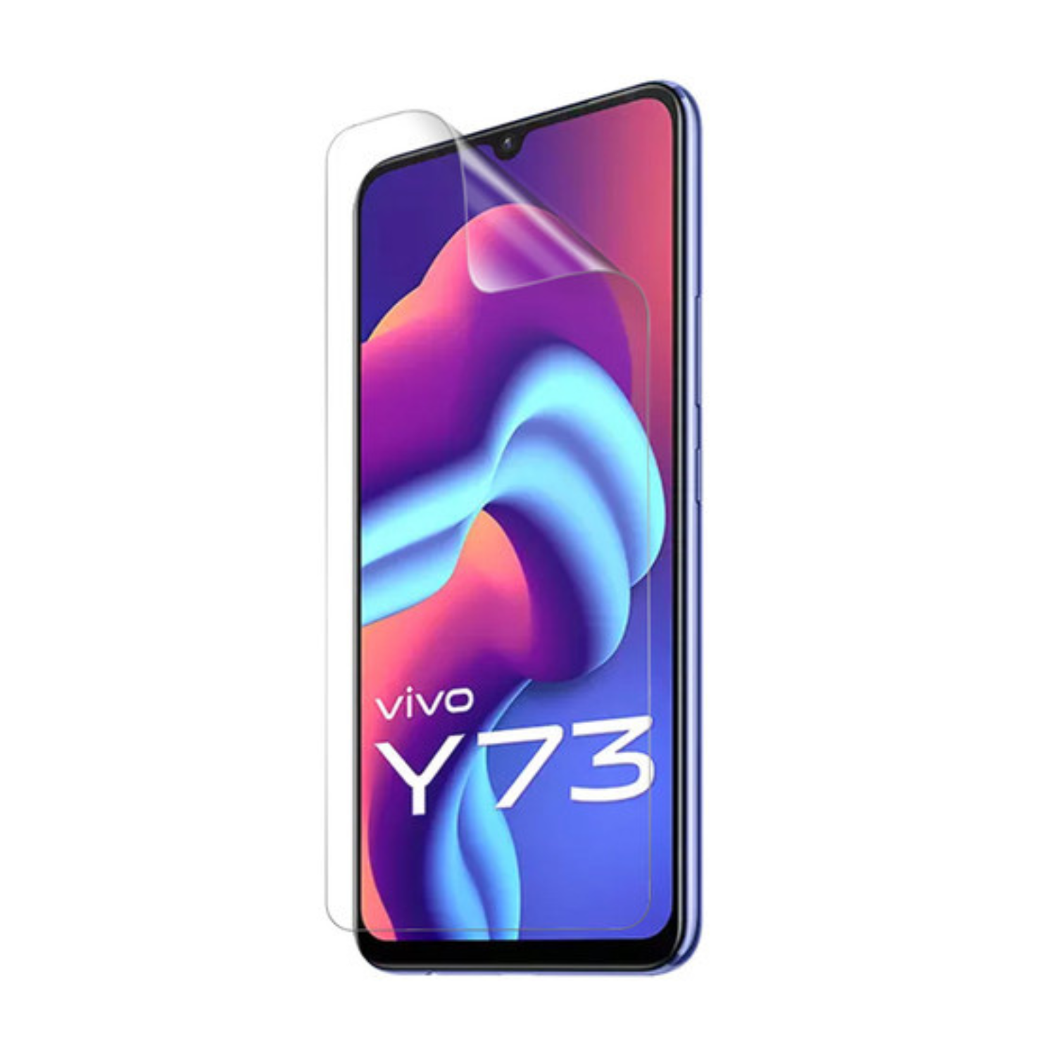 9eight5 Hydrogel screen protector for Vivo Y73, showing a clear, flexible film covering the phone screen.