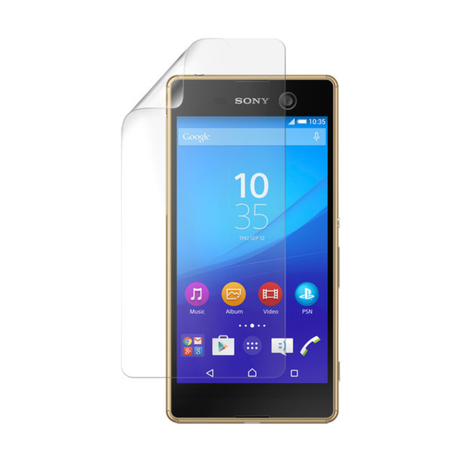 Two clear Hydrogel Screen Protectors for Sony Xperia M5 by 9eight5, shown in the image, designed to shield the screen from scratches.