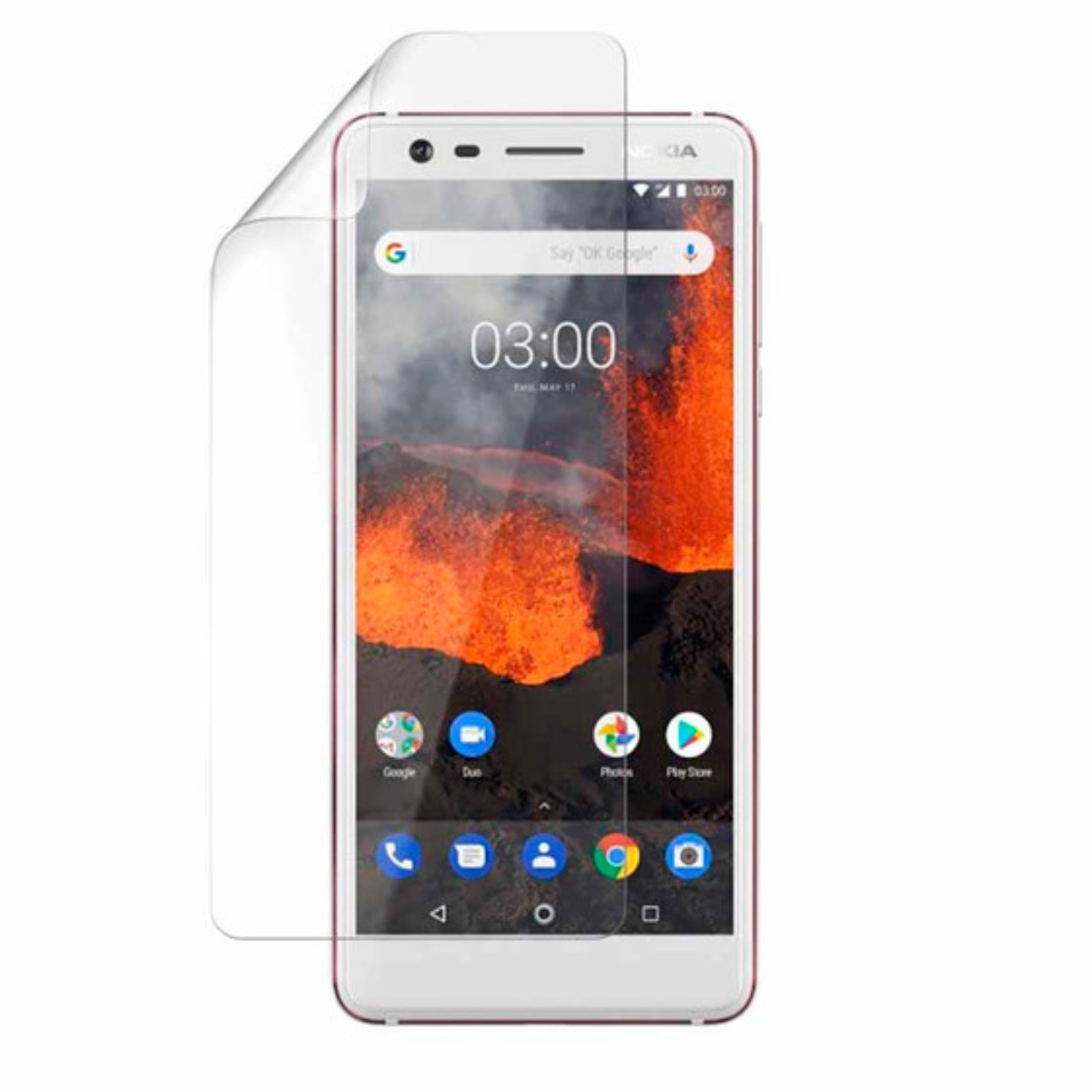 Hydrogel screen protector for Nokia 3.1 Plus by 9eight5, showing the clear, flexible film fitting over the phone screen.