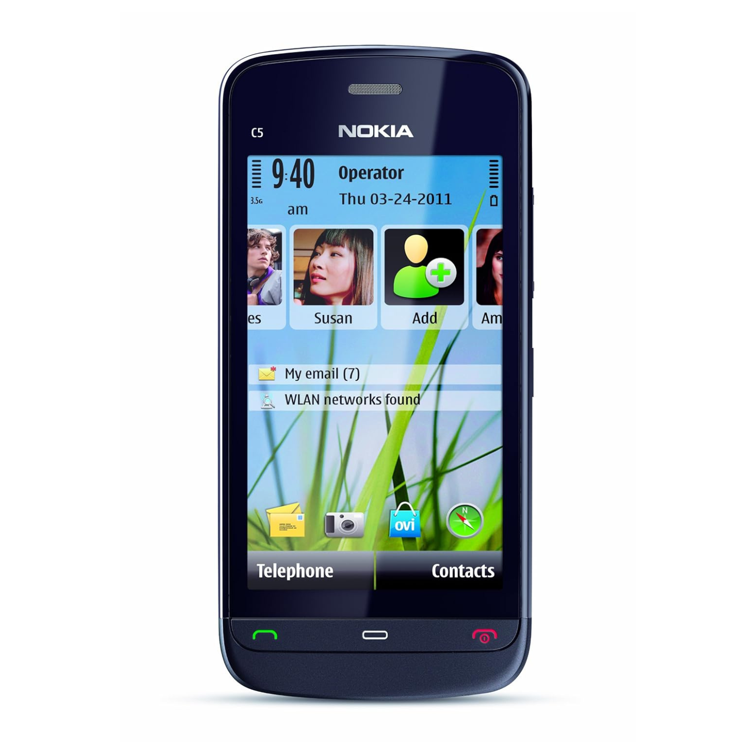 Clear Hydrogel screen protector for Nokia C5-03 by 9eight5, showing a close-up view of the screen surface and edges.
