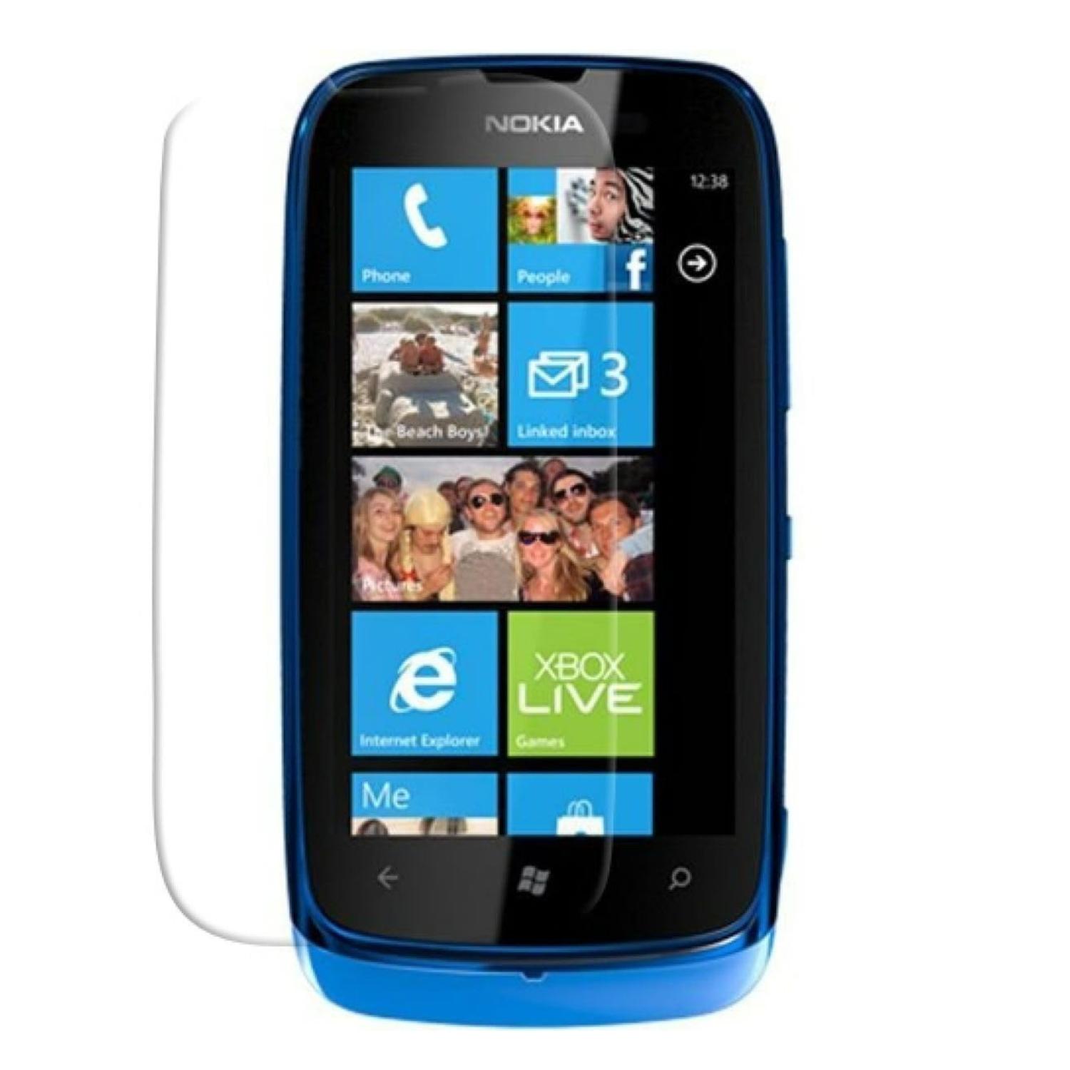 Two 9eight5 hydrogel screen protectors for Nokia Lumia 610 NFC smartphones, showing clear, flexible screen protection.