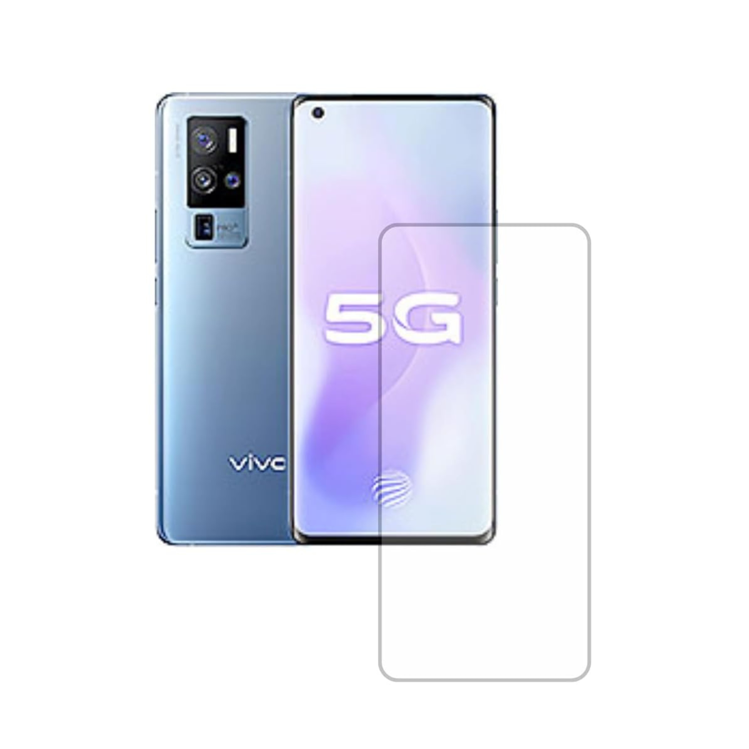 Clear 9eight5 Hydrogel screen protector for Vivo X50 Pro Plus, showing a close-up of the flexible, transparent film on the phone screen.