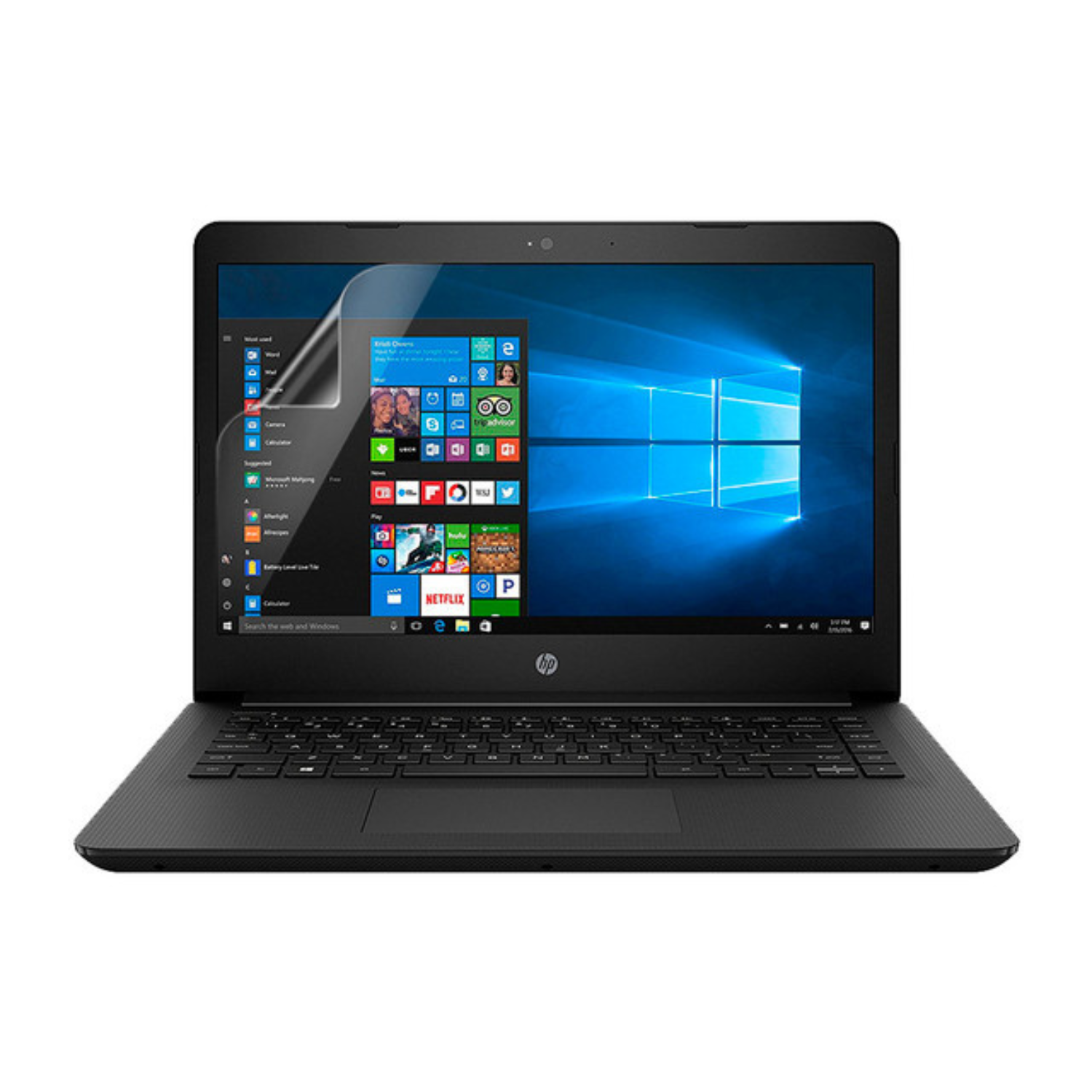 Hydrogel screen protector for HP 14 BP023NA laptop, 9eight5 brand, showing the clear, flexible film fitting over the screen.